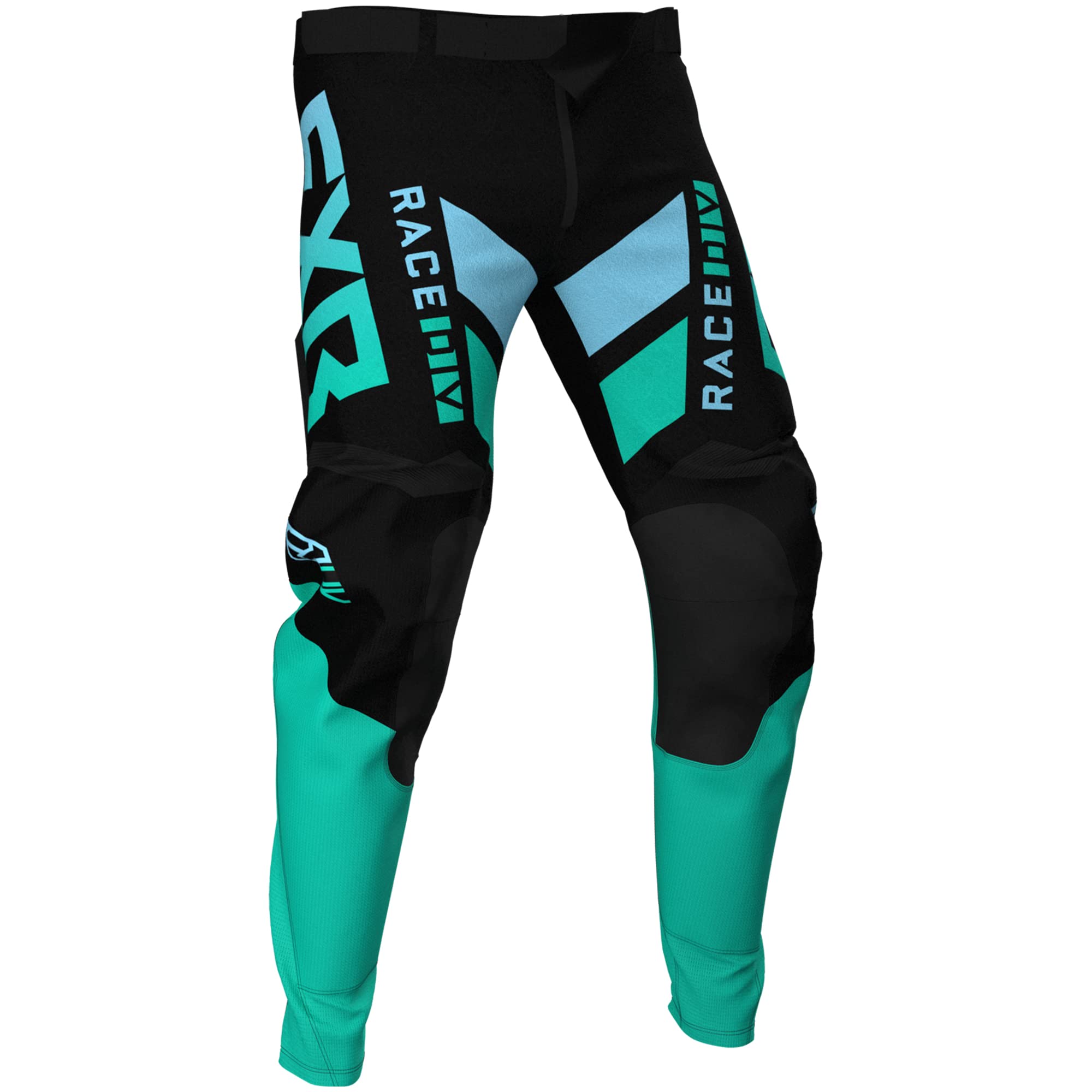 FXR Black Mint Sky Blue Podium MX Pant - Durable Pre-Curved Knees, Slim Fit 30x30 USA | Motocross Racing & Off-Road Riding Gear