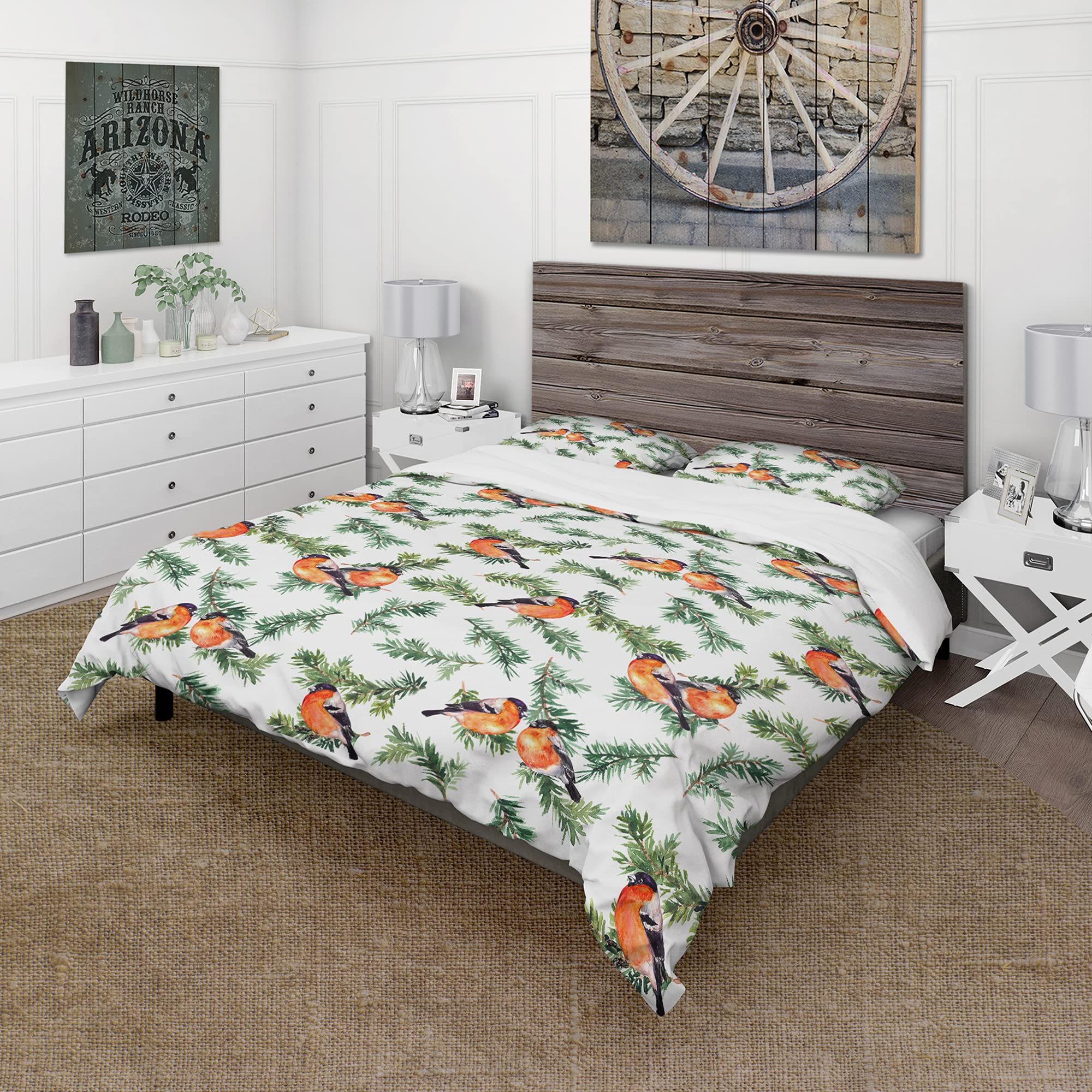 Traditional Red Robin Birds on Pine Branch Duvet Cover Set - Twin Size 3-Piece Bedding Set for All Seasons | Perfect for Cozy Bedrooms, Guest Rooms & Nature-Themed Decor