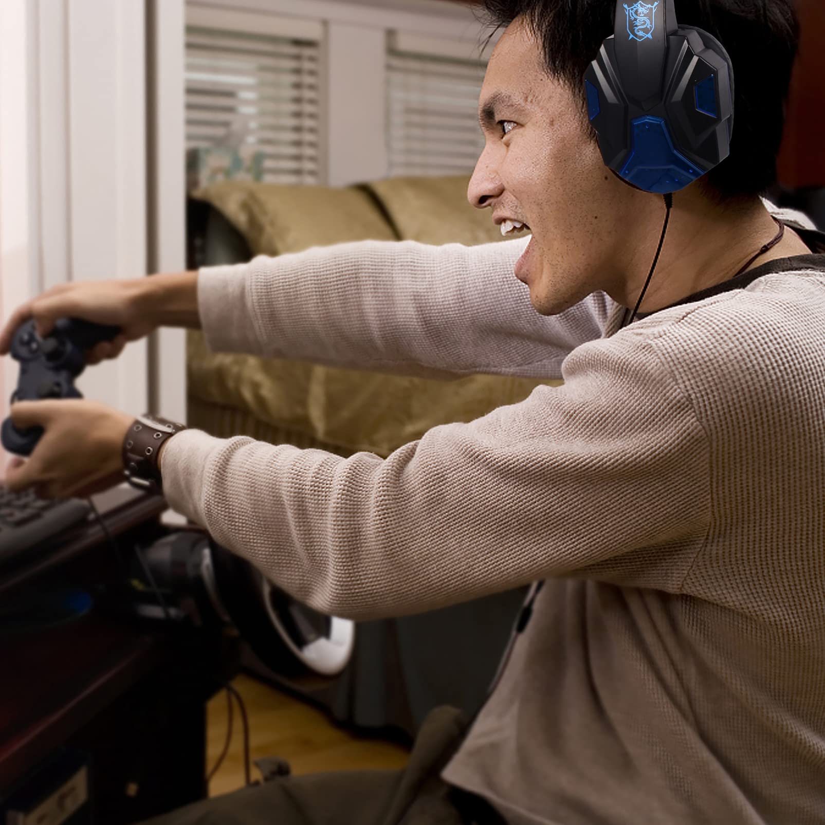 UPKOCH Wireless Noise Cancelling Headphones with Rotatable Mic - Over Ear Gaming Headset for PC, PS4, Xbox with Stereo Sound - Perfect for Gaming, Online Classes & Remote Work