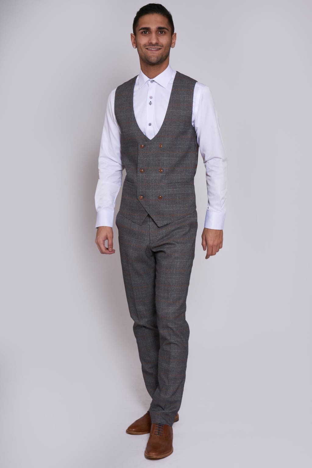 Marc Darcy Jenson Grey Check Trousers for Men - Classic Plaid Dress Pants for Office, Business & Formal Occasions