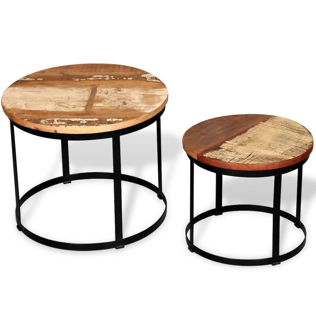 CHARMMA Nesting 2-Piece Round Coffee Table Set - Rustic Reclaimed Wood & Iron Frame - Easy Assembly Living Room Furniture - Perfect for Small Spaces, Apartments & Cozy Home Decor