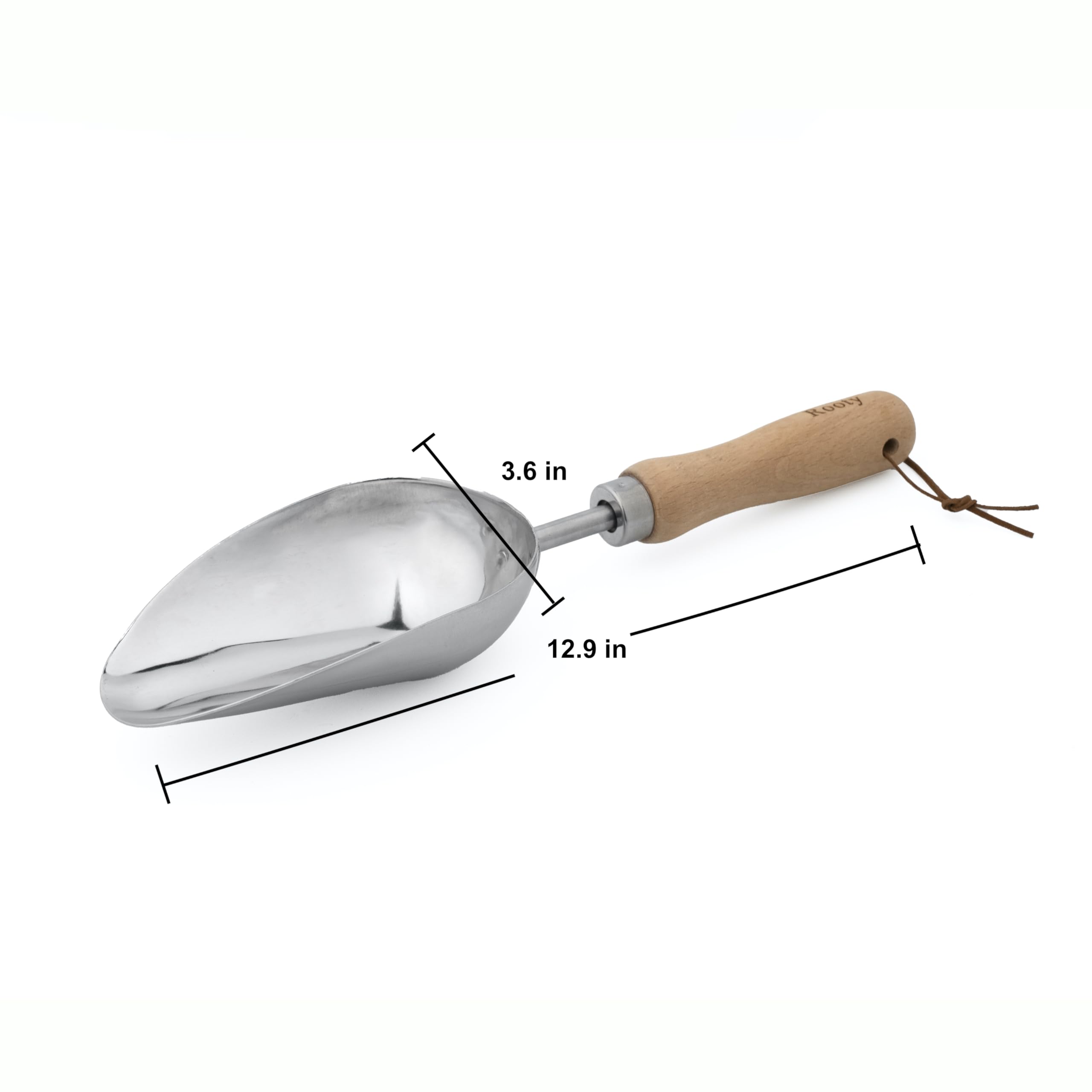 Stainless Steel Rooty Gardening Soil Scoop with Wooden Handle - Perfect for Transplanting, Digging & Planting | Essential Gardening Tools & Accessories | Ideal for Gardeners & DIY Planting Gifts | Great for Indoor Potted Plants, Outdoor Flower Beds & Vegetable Gardens