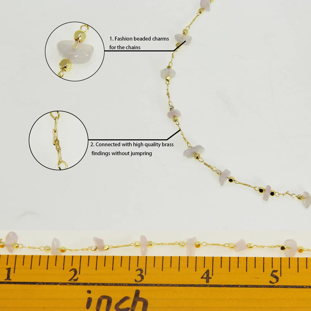 Handmade Natural Rose Quartz Beading Chain with Gold Plated Brass Findings - Jewelry Making Supplies for Bracelets, Necklaces & DIY Crafts - Perfect for Home Decor, Fashion Accessories & Gift Giving (CC60 Rose Quartz)