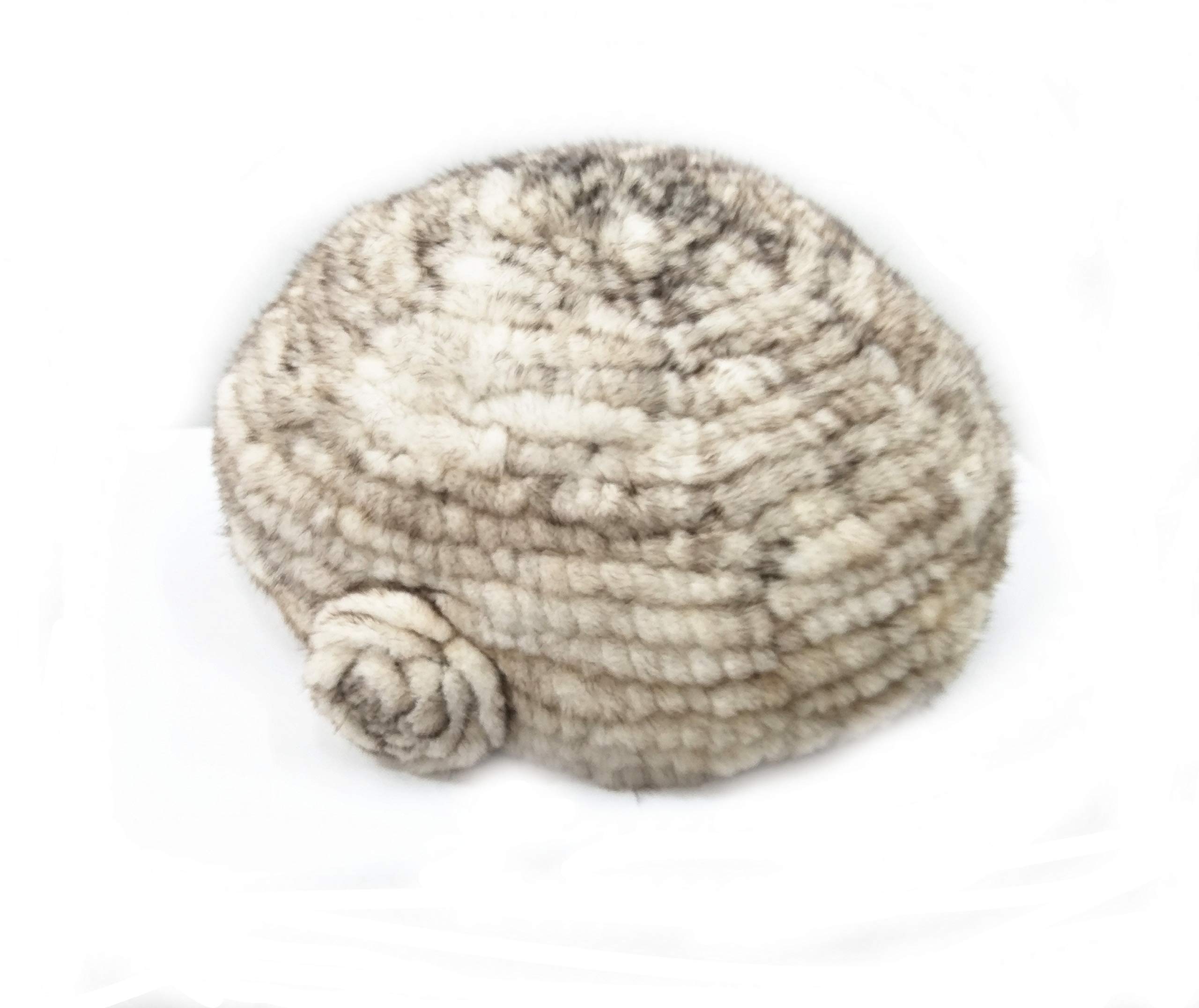 Hima Knit Mink Fur Beret Hat with Rosette Flower - Winter Fashion Women's Hat for Cold Weather, Outdoor Activities and Stylish Outfits