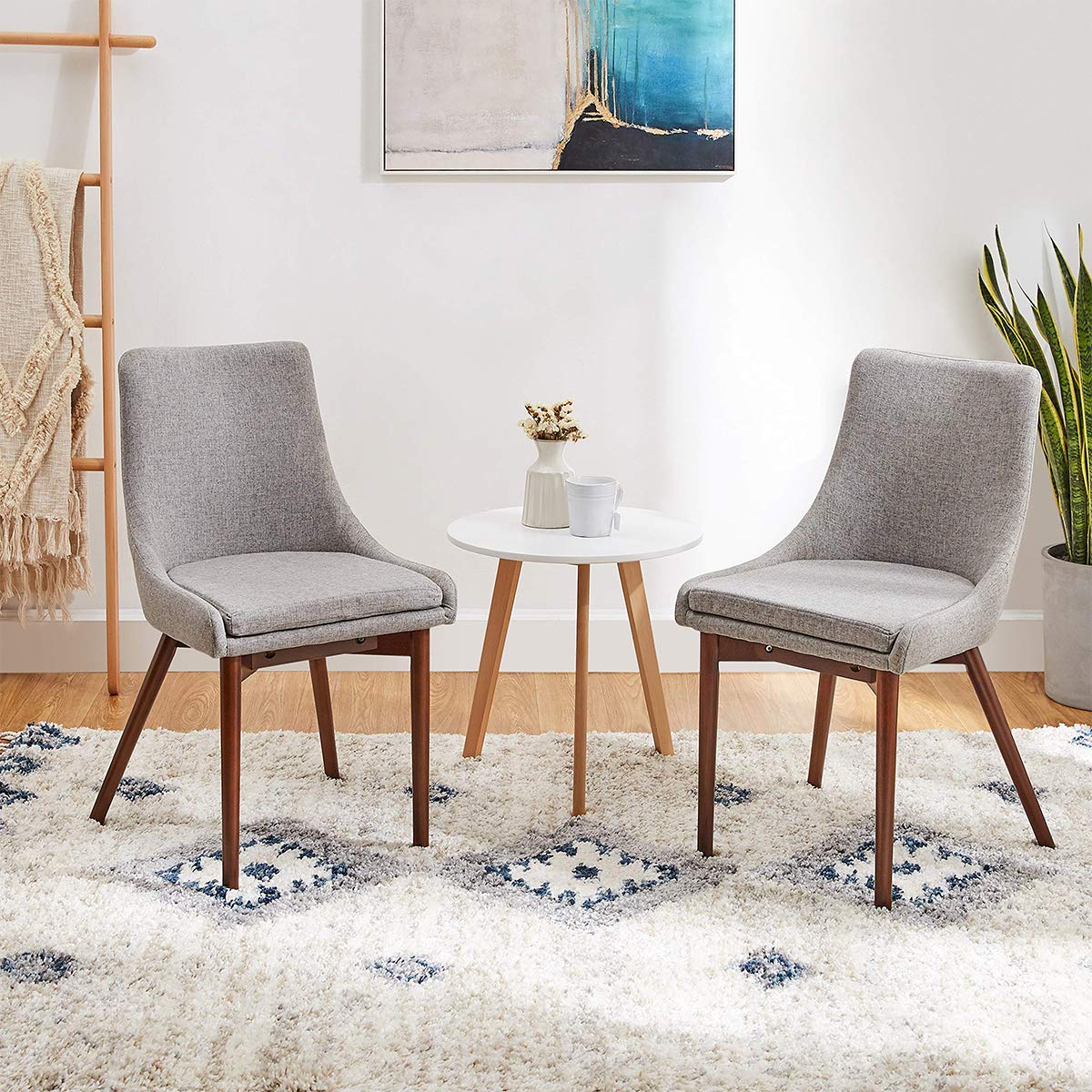 Premium Fabric Upholstered Dining Chairs with Solid Wood Legs - Set of 2, Grey - Perfect for Kitchen, Dining Room, Bedroom & Living Room - Comfortable Seating for Family Meals & Home Decor