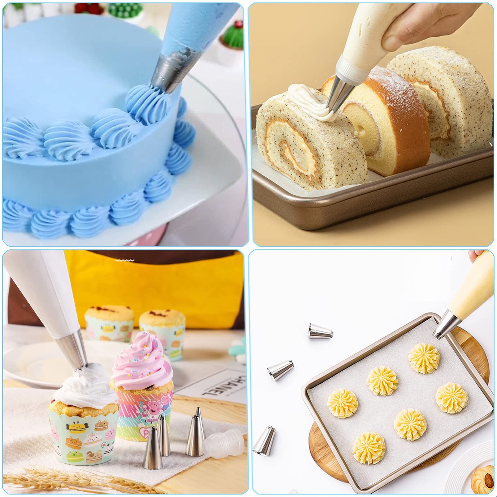 **100-Pack 12-Inch Disposable Piping Bags with 7 Frosting Tips - Professional Cake Decorating Kit for Royal Icing, Cookies, Cupcakes & More - Includes 10 Icing Bag Ties & 2 Scriber Needles**