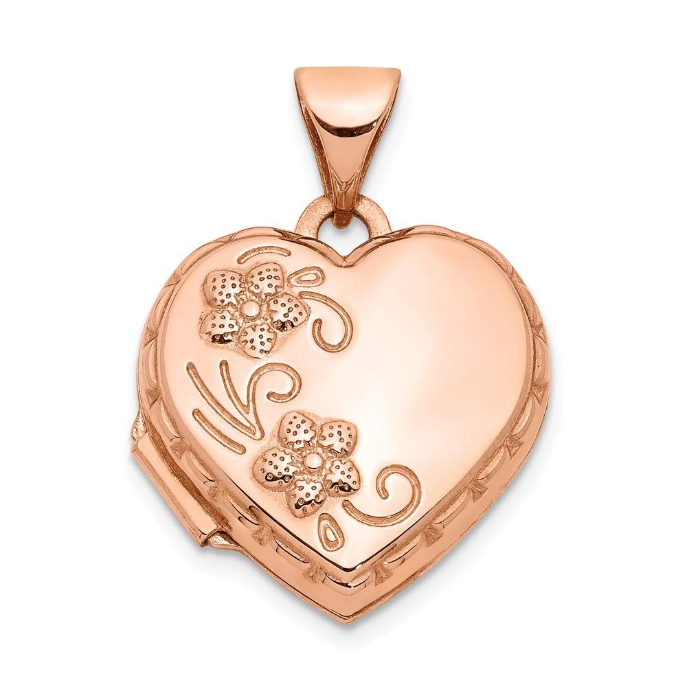 Roy Rose Jewelry - 14K Rose Gold 15mm Domed Heart Locket Pendant Necklace for Women, Gift for Her, Valentine's Day, Anniversary & Special Occasions