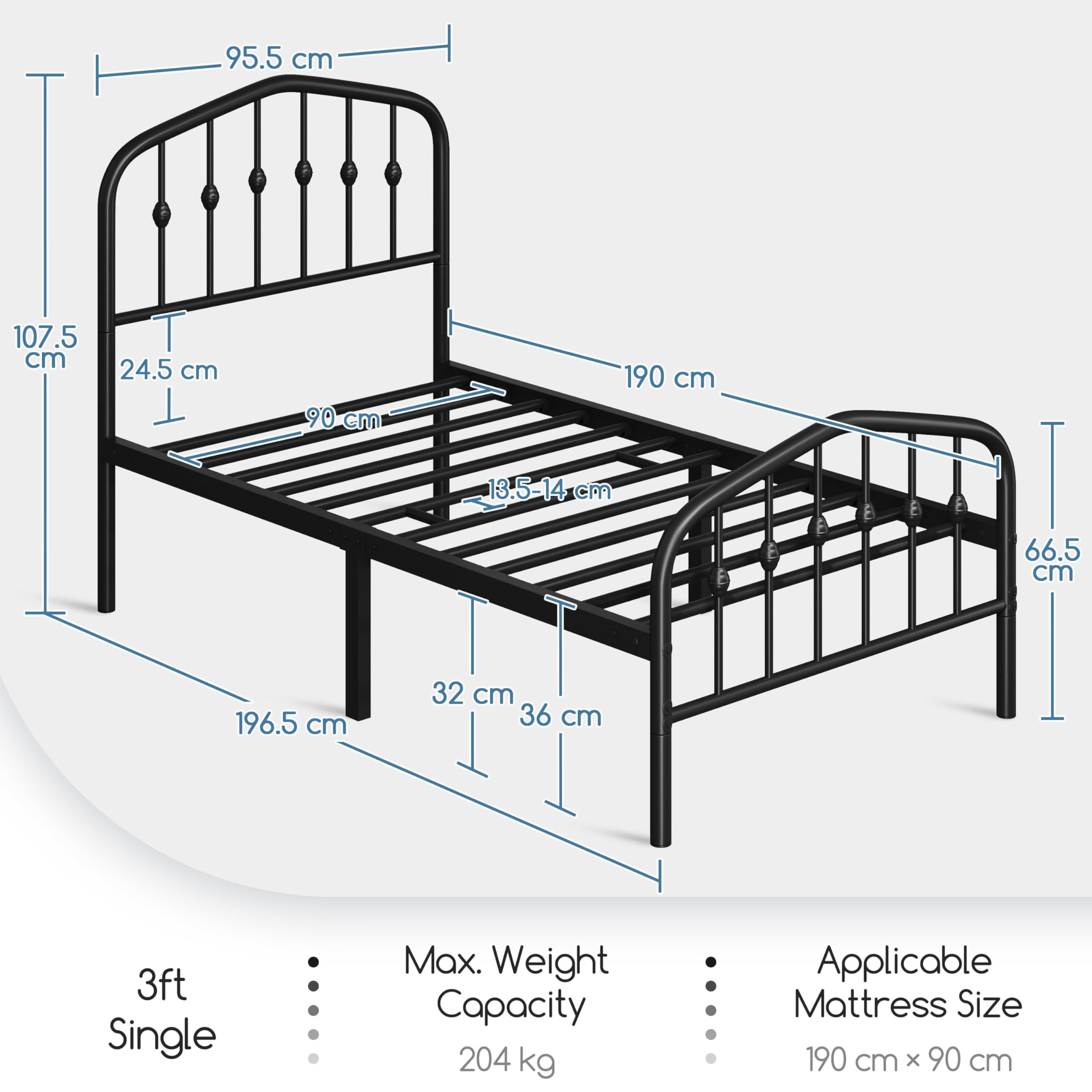 Yaheetech Twin Metal Bed Frame with Victorian Wrought Iron Headboard & Footboard - Easy Assembly, No Box Spring Required, Black Twin Size Bed - Perfect for Guest Rooms, Dorms & Victorian-Style Bedrooms