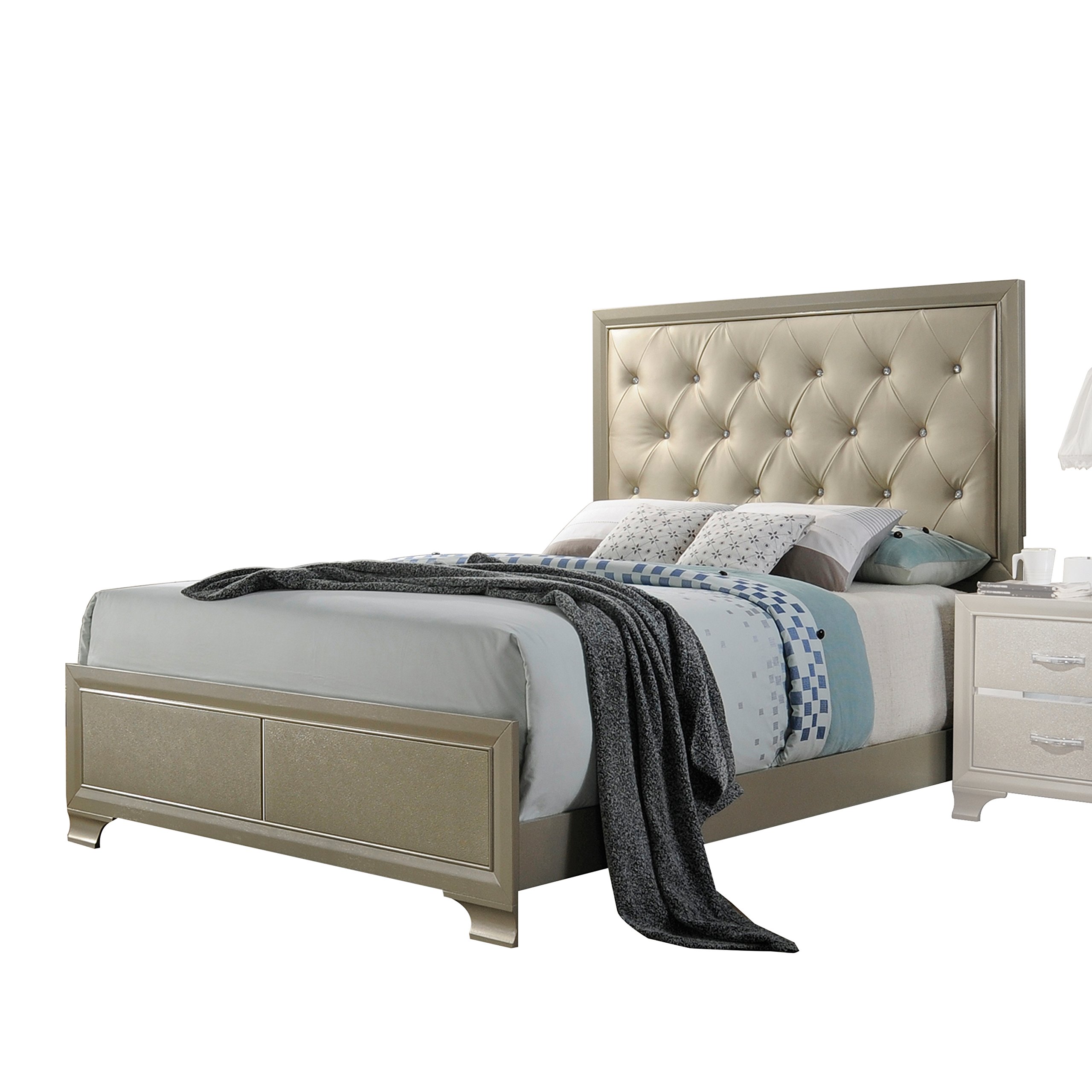 ACME Queen Size Bed Frame in Champagne - Modern Bedroom Furniture for Home & Guest Room Decor