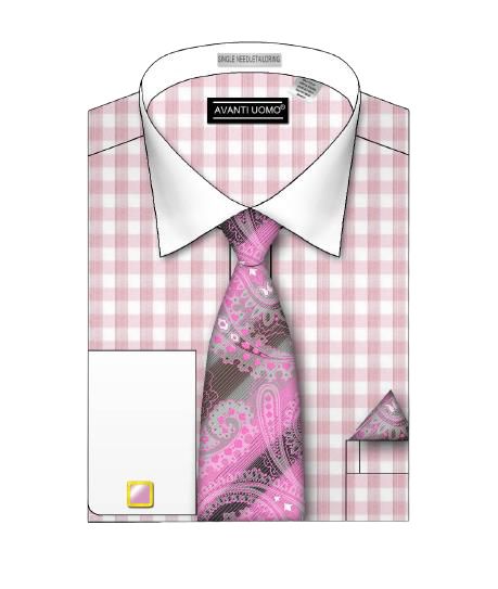 AVANTI UOMO Small Check Pattern Pastel Color Casual Shirt DN106M in Pink | Men's Stylish Office & Summer Wear