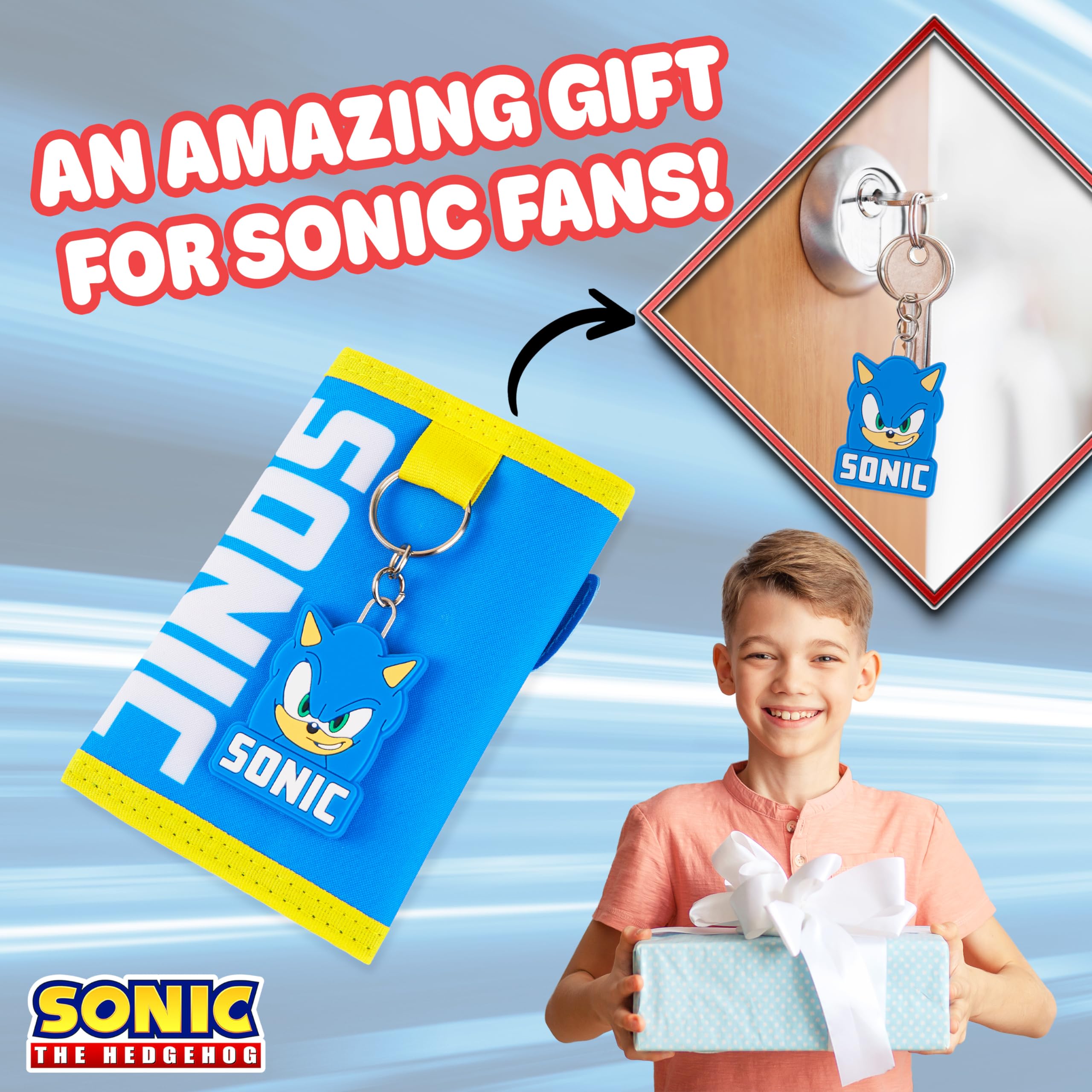 Sonic The Hedgehog Boys Wallet with Keychain - Kids Wallet with Card Slots & Zippered Coin Pocket - Perfect Gaming Gift for Boys - Great for School, Travel, and Collecting Coins