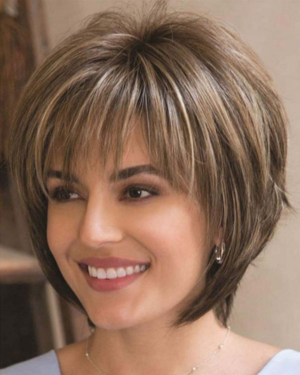 Pixie Cut Layered Short Brown Synthetic Wig with Bangs for Women - Straight Blonde Mixed Brown Hairpiece | Perfect for Cosplay, Daily Wear & Costume Parties