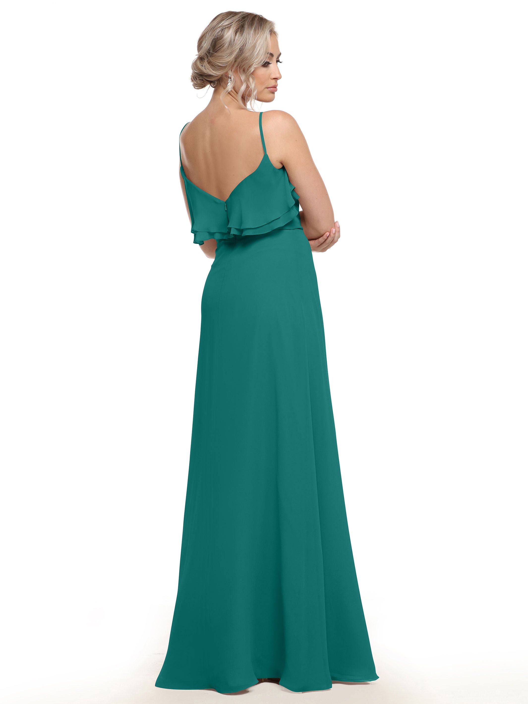 Elegant Ruffled Neckline Chiffon Bridesmaid Dress - Perfect for Weddings, Formal Events & Special Occasions