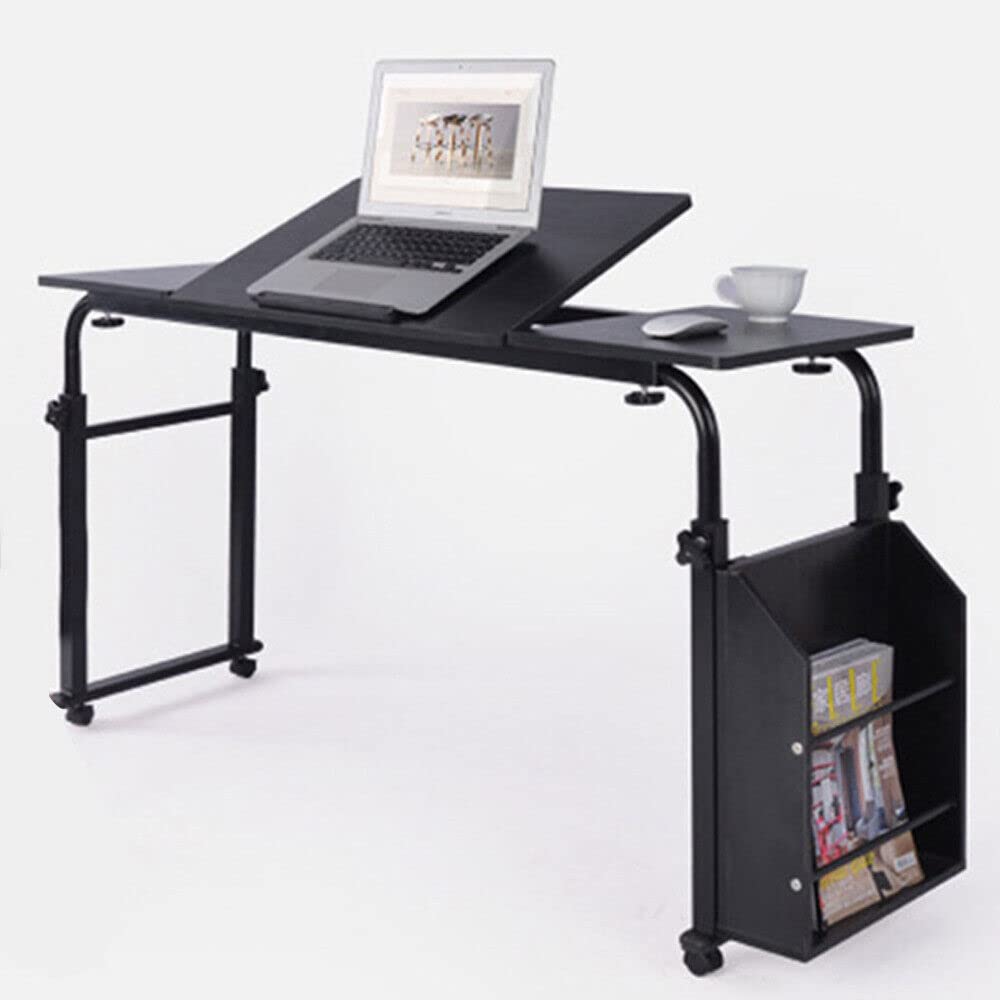 Adjustable Rolling Laptop Desk with Wheels & Storage - Foldable Mobile Computer Table for Home Office, Study & Writing | Perfect for Small Spaces, Bedroom Workstations & Portable Workspaces