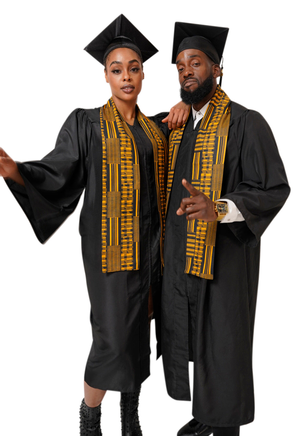 Authentic Gold Kente African Print Graduation Stole - Traditional Ghanaian Sash for Graduation Ceremonies, Cultural Events & African Heritage Celebrations