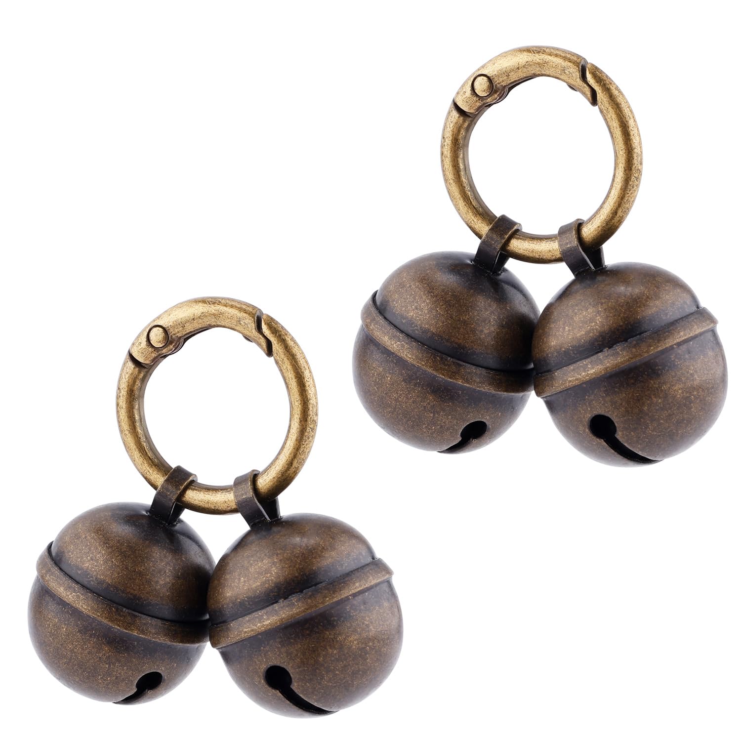 2-Pack Extra Loud Dog Bells for Pet Tracking - Vintage Copper Cat & Dog Collar Bells with Key Ring & Quick Clip | Pet Safety Accessories for Outdoor Adventures, Hiking & Daily Walks