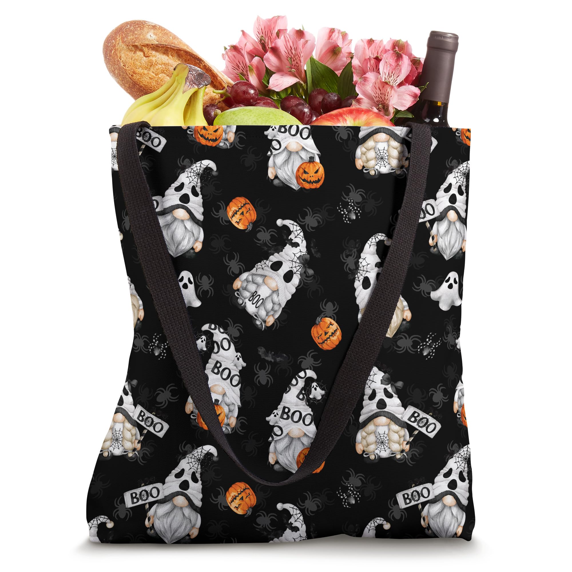 Halloween Gnome Tote Bag with Cute Boo Ghost & Pumpkin Spider Pattern - Perfect for Trick or Treating, Fall Festivals & Spooky Party Favors