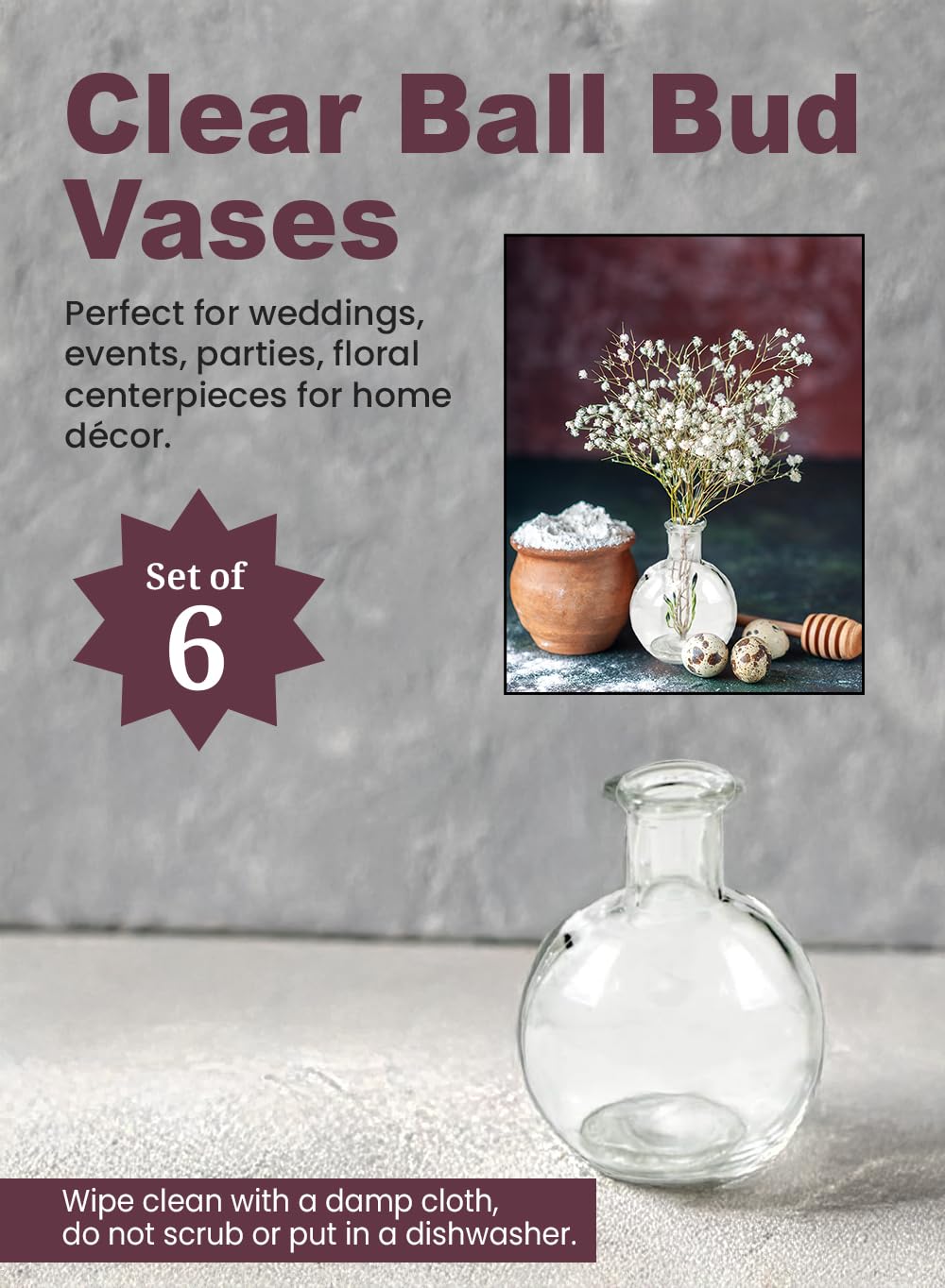 Set of 36 Clear Glass Ball Bud Vases - 4