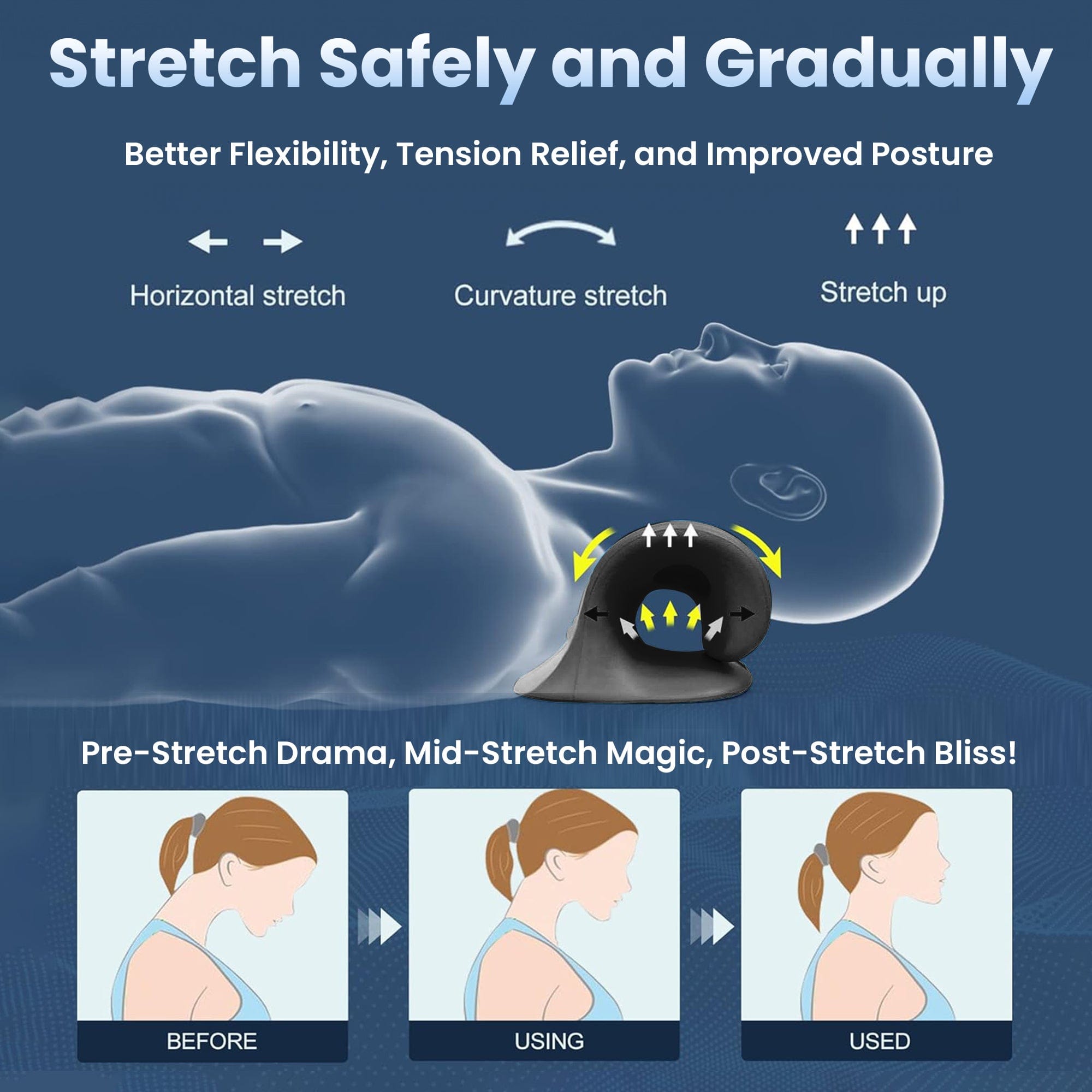 Dr Trust USA Neck Stretcher - Cervical Traction Device for Neck & Back Pain Relief, Posture Corrector & Spine Alignment Tool - Shoulder Relaxer for Office Workers & Gamers - Perfect for Home & Travel Use