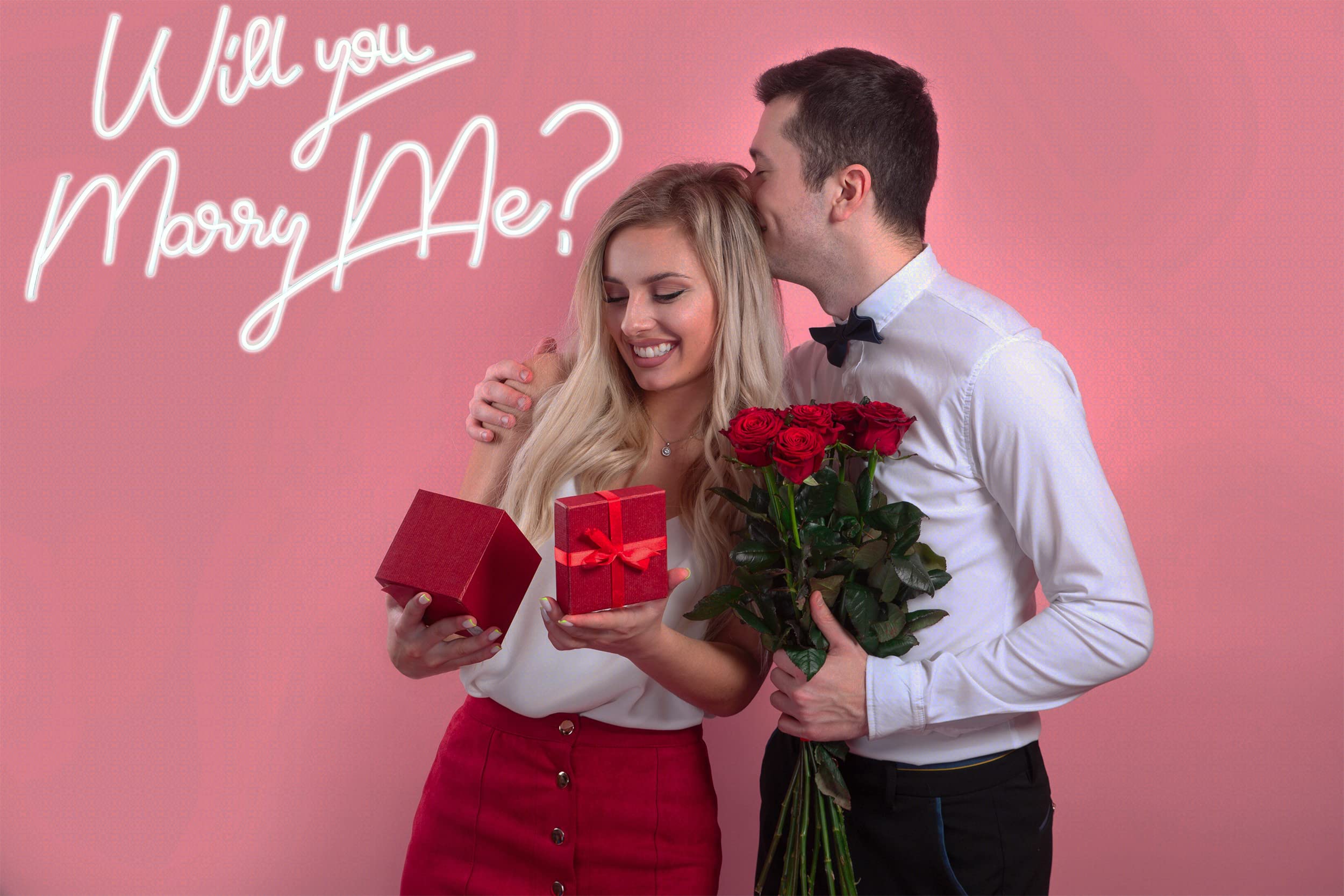 27.5 Inch Customizable 'Will You Marry Me?' Neon Sign with 12V Dimmer Switch - Romantic Wedding Wall Decor & Proposal Lighting for Bedroom, Party, and Special Events