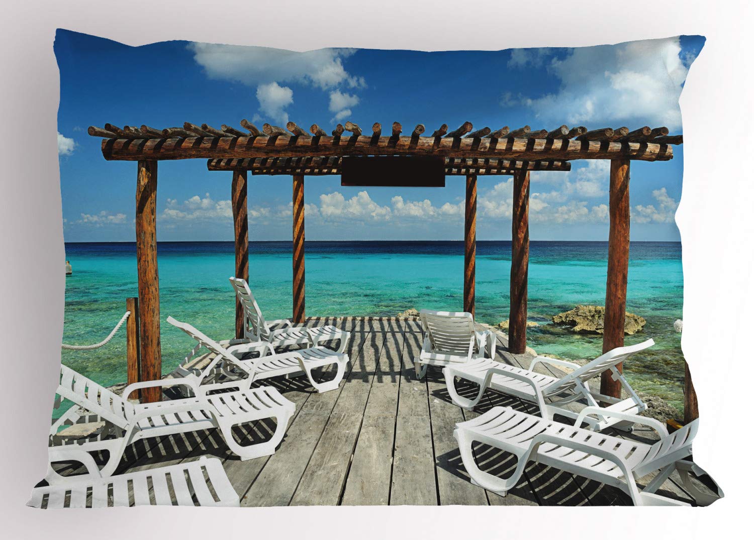 Ambesonne Travel Pillow Sham - Ocean Pier Scenery Printed King Size Pillowcase (36