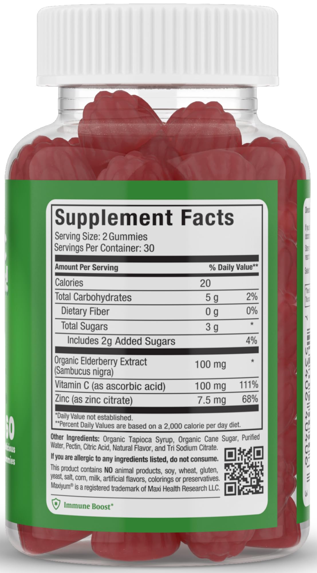Organic Elderberry Zinc Gummies with Vitamin C - Vegan Immune Support Supplement for Adults & Kids - Sambucus Chewable Immunity Booster - 60 Gummies for Daily Wellness & Cold Season Defense