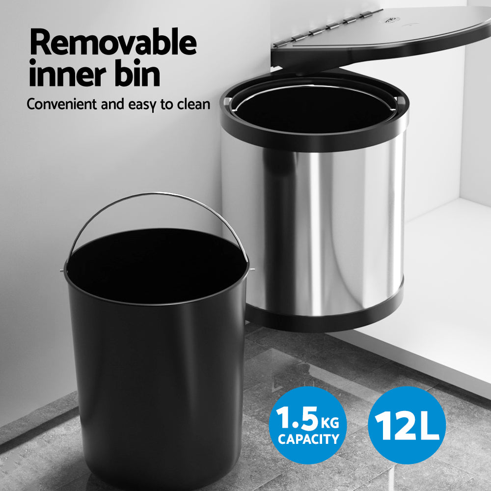 Cefito 12L Stainless Steel Swing Out Pull Out Trash Can - Kitchen Garbage Bin for Under Sink, Pantry & Cabinet Organization