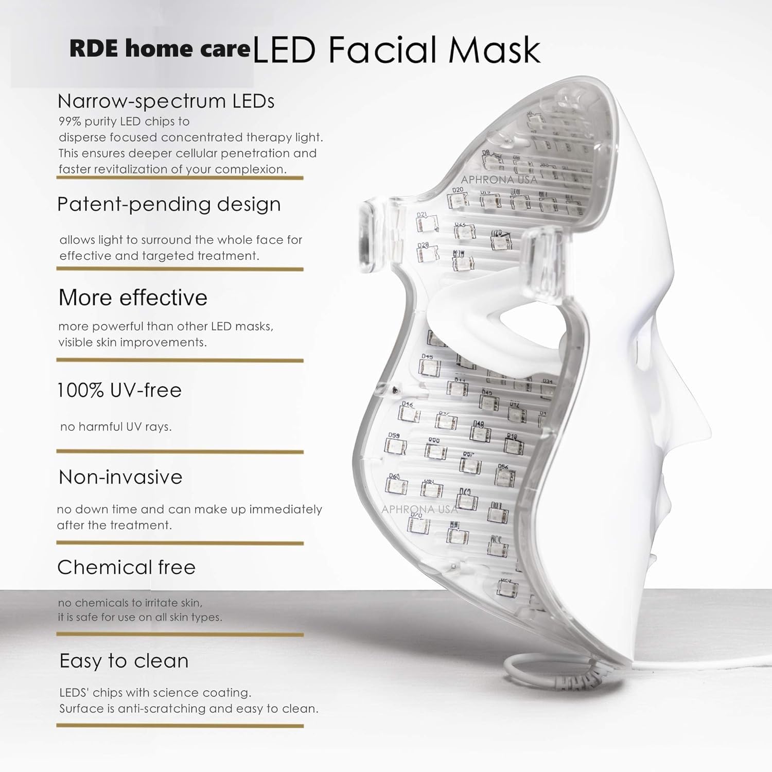 RDE LED Light Therapy Mask for Face - Blue Light Acne Treatment, Anti-Aging & Skin Care Device | 1 Count | Perfect for At-Home Spa, Acne Relief & Skin Rejuvenation