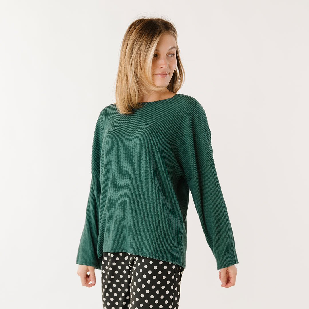 Sabrina Ribbed Pullover Sweater - Women's Casual Knit Top in Hunter Green | Cozy Fall & Winter Fashion for Layering