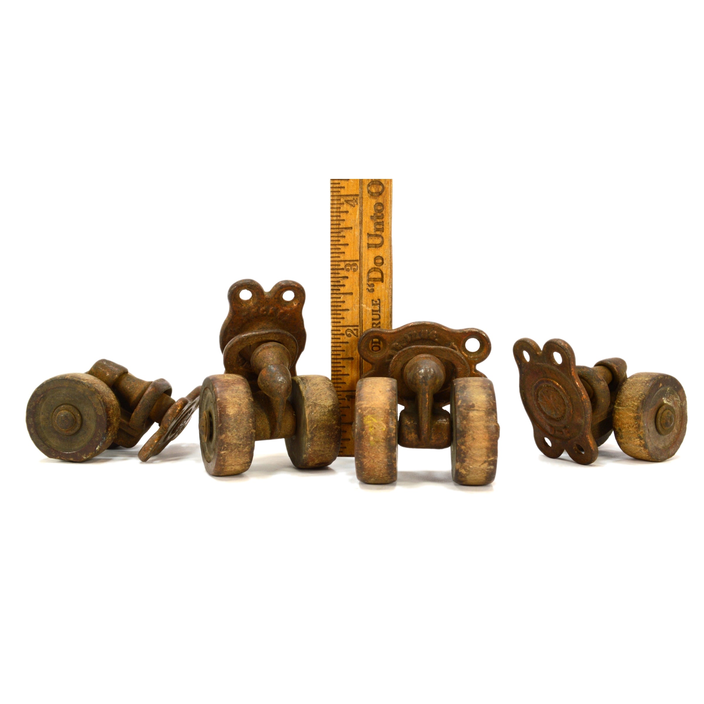Antique Tucker Caster Wheels - Set of 4 Swivel Casters with Wood Wheels (Patent 1886) - Perfect for Vintage Furniture Restoration & Industrial Decor