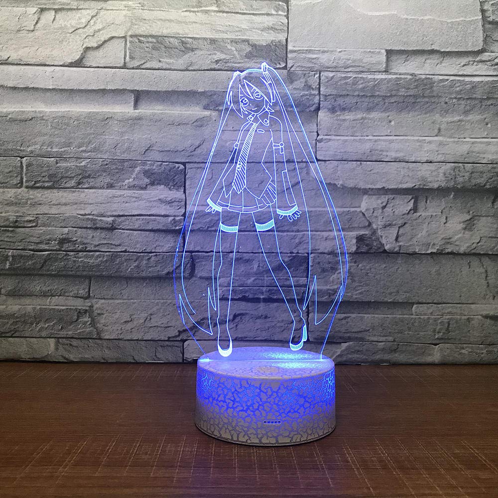 3D Optical Illusion Anime LED Night Light - Hatsune Miku Cartoon Desk Lamp with 7 Color Changing Touch Control | Perfect for Kids Room, Birthday Gifts & Christmas Decor | Cool Bedside Lighting for Boys and Girls