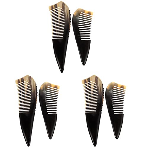 Healvian 6-Piece Natural Ox Horn Hair Comb Set - Anti-Static, Portable Pocket Comb & Scalp Massage Comb for Women & Men - Travel-Friendly Hair Styling Tool (Black) - Perfect for Home, Salon & On-the-Go Grooming