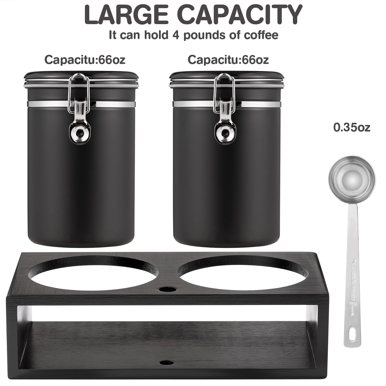 Yangbaga 2-Pack 66OZ Stainless Steel Coffee Canisters with Shelf - Airtight Locking Clamp & Scoop Included - Perfect for Coffee Bean Storage, Ground Coffee, Cereal & Kitchen Pantry Organization - Ideal for Coffee Stations, Home Kitchens & Office Break Rooms