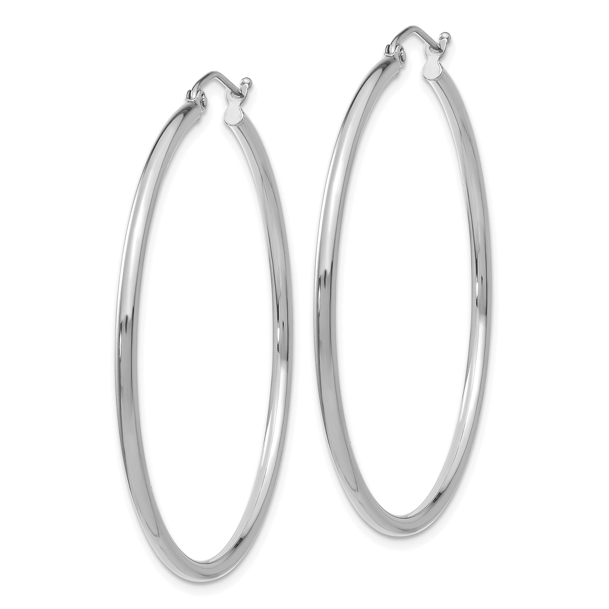 Avariah 10K White Gold Polished 2mm Tube Hoop Earrings - 42mm Diameter | Classic Minimalist Dainty Jewelry for Women | Perfect for Everyday Wear, Parties & Special Occasions