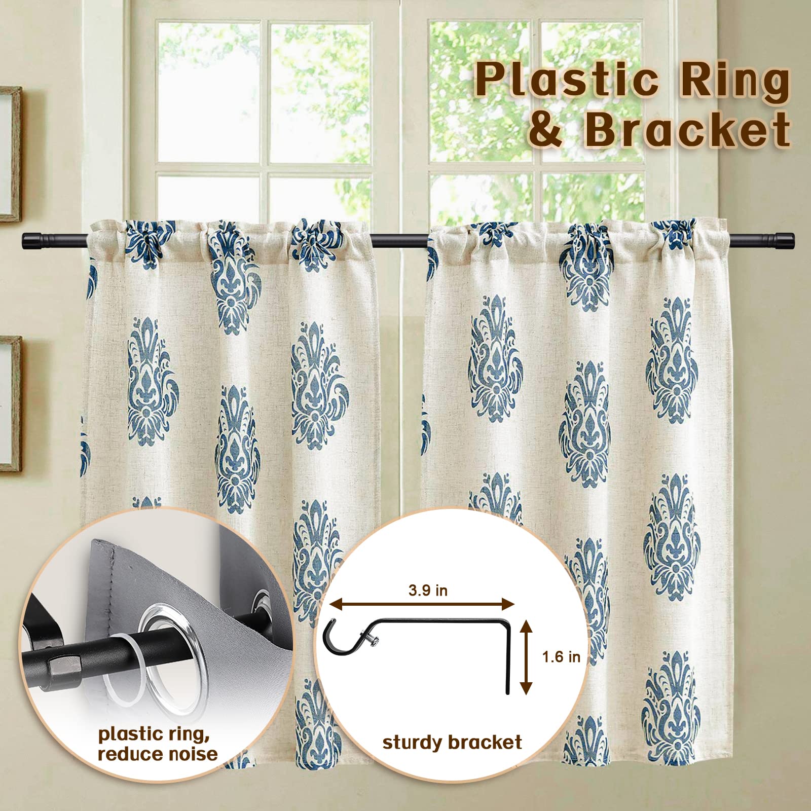 Matte Black Heavy Duty Curtain Rod Set (5/8 Inch) - Adjustable 23 to 124 Inches for Windows 66-120 - Includes Sturdy Brackets for Small Drapery - Perfect for Living Room, Bedroom & Home Decor
