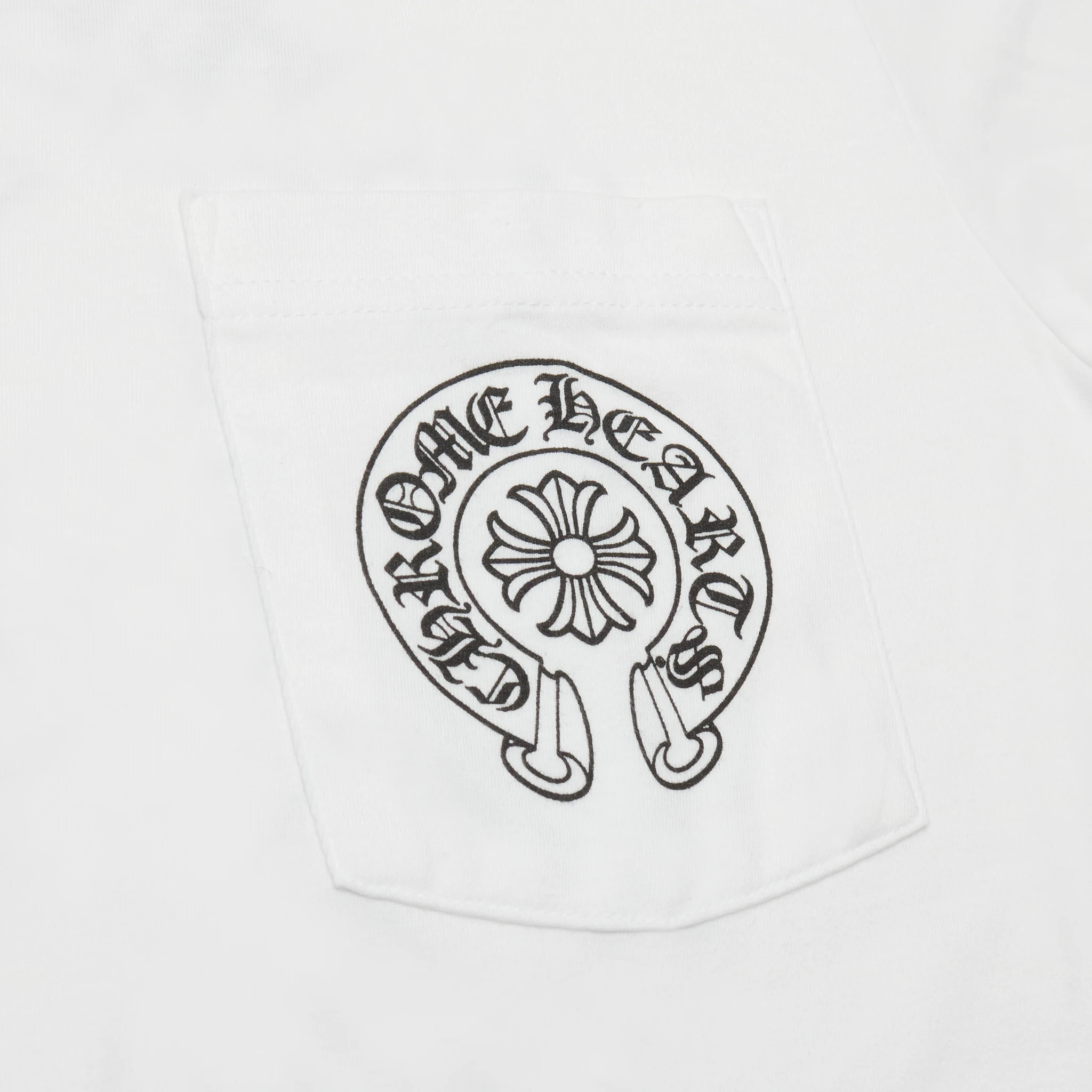 Chrome Hearts Horse Shoe Pocket Logo White Cotton T-Shirt for Men - Stylish Casual Tee for Streetwear & Everyday Outfits