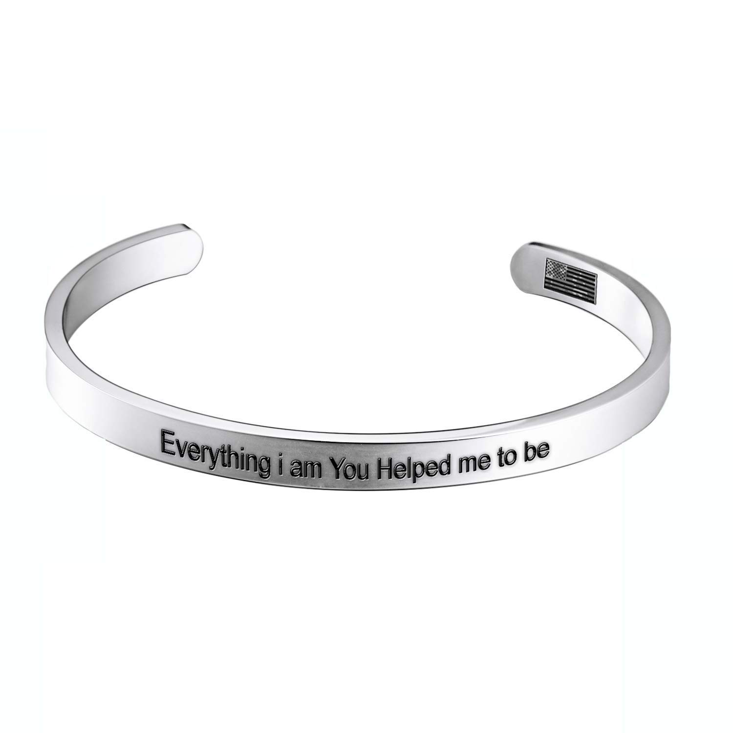Enhome Silver Cuff Bangle Bracelet for Women - Inspirational Birthday Gift for Her with 'Everything I Am You Helped Me To Be' Engraving | Perfect for Anniversaries, Mother's Day & Special Occasions