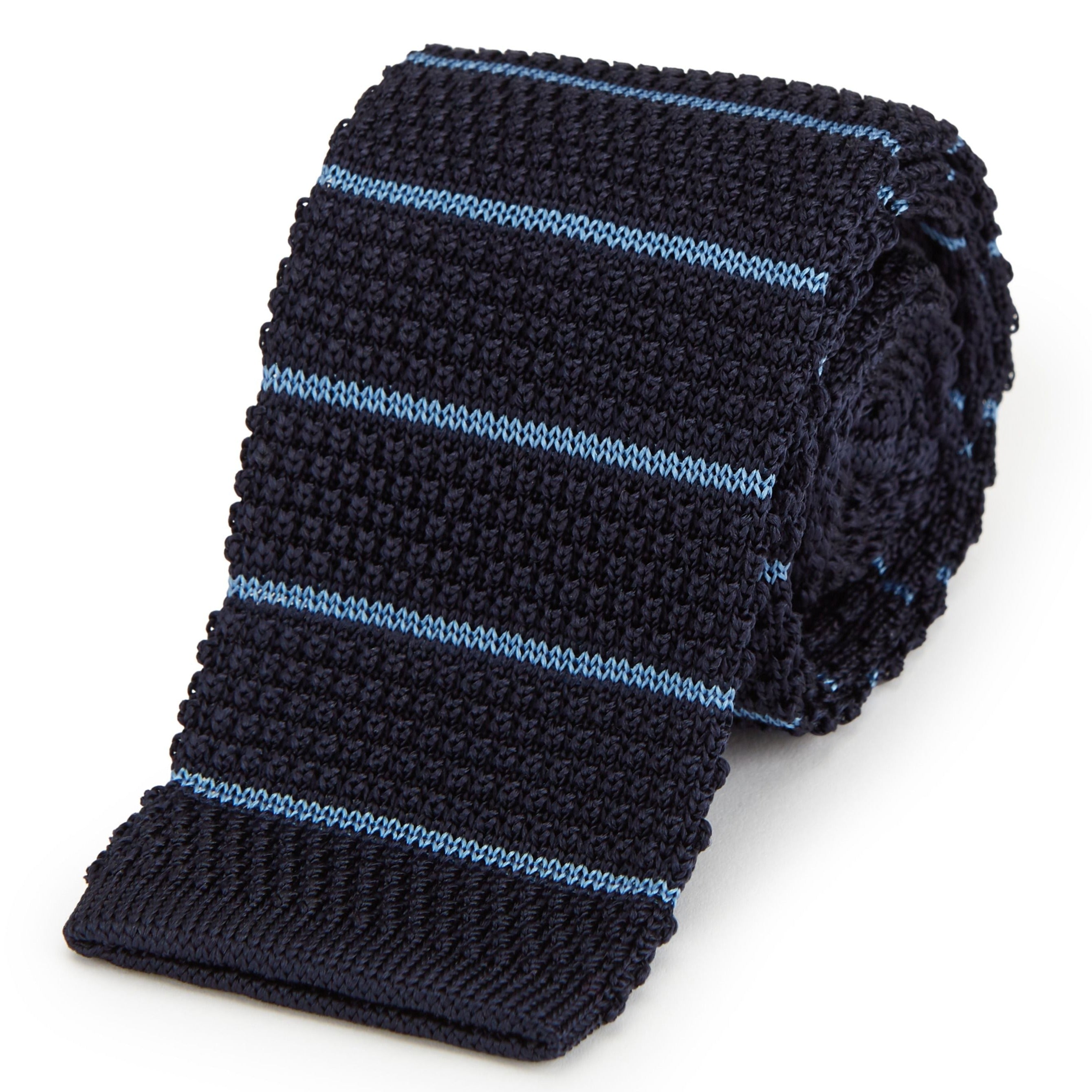 Navy and Blue Knitted Barre Stripe Tie for Men - Classic Slim Necktie for Office, Wedding & Formal Events | Premium Knit Fabric | Business & Party Accessories