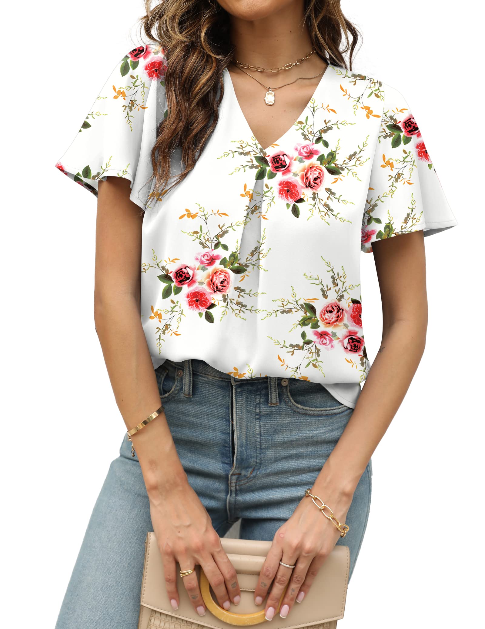 NIASHOT Women's Summer Tops 2023 - Elegant Chiffon Blouse with V-Neck & Ruffle Sleeves for Work & Casual Wear | Office Outfits, Date Night, Summer Dresses