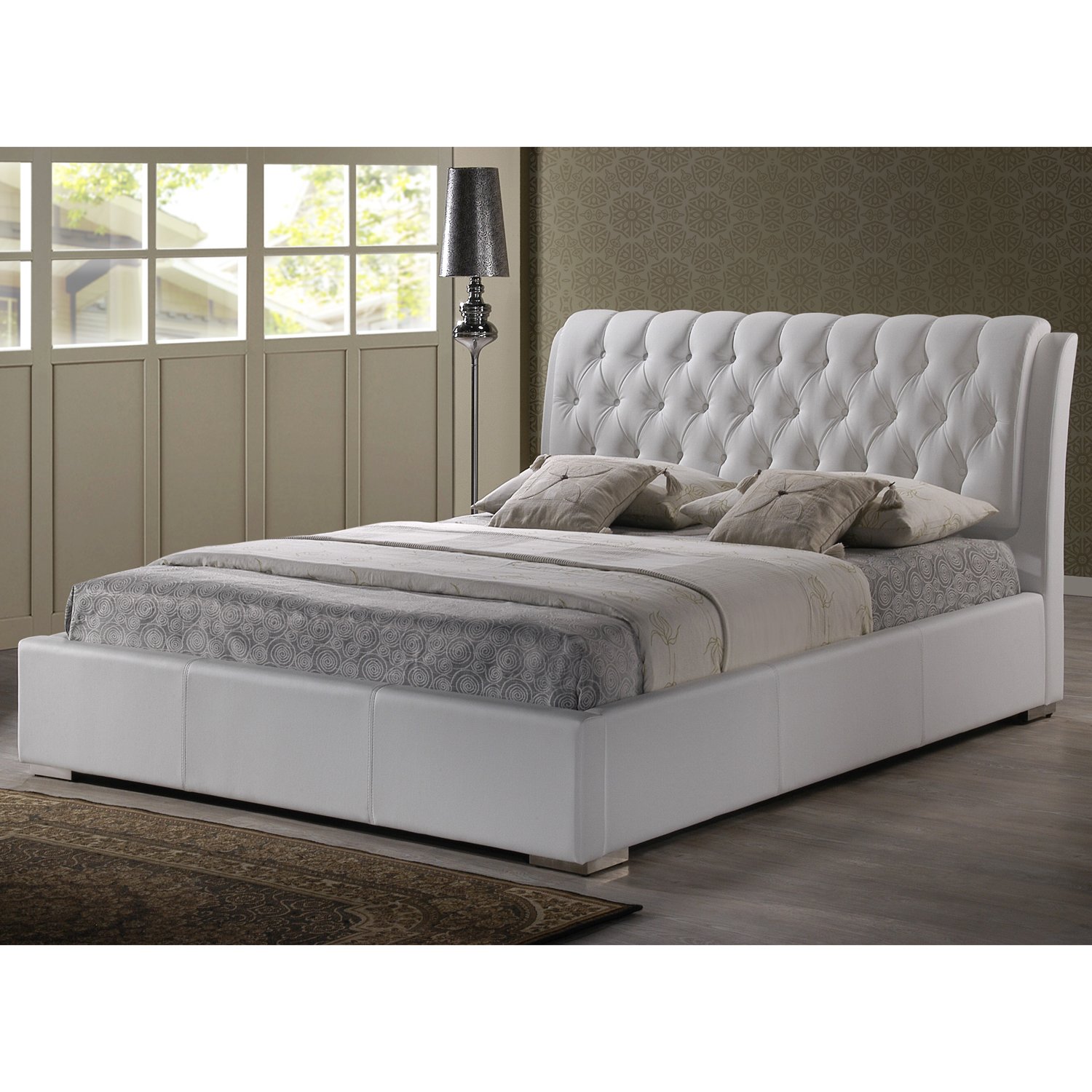 Baxton Studio Bianca Modern Full Size Bed Frame with Tufted Upholstered Headboard in White - Perfect for Contemporary Bedrooms & Guest Rooms
