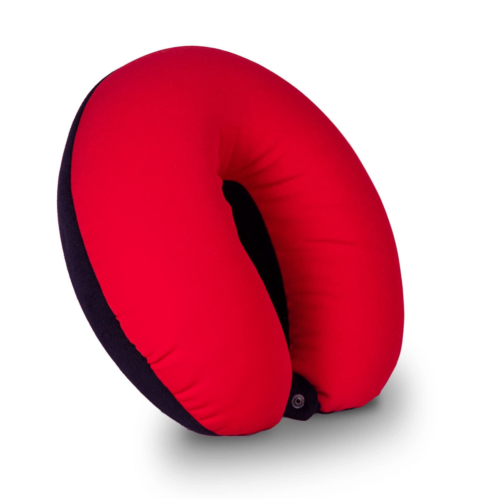 SATTVA Travel Neck Pillow - Soft Fabric Support for Head, Neck & Shoulder with High-Density Microbeads - Red & Black - Perfect for Airplanes, Cars, Office & Home Use