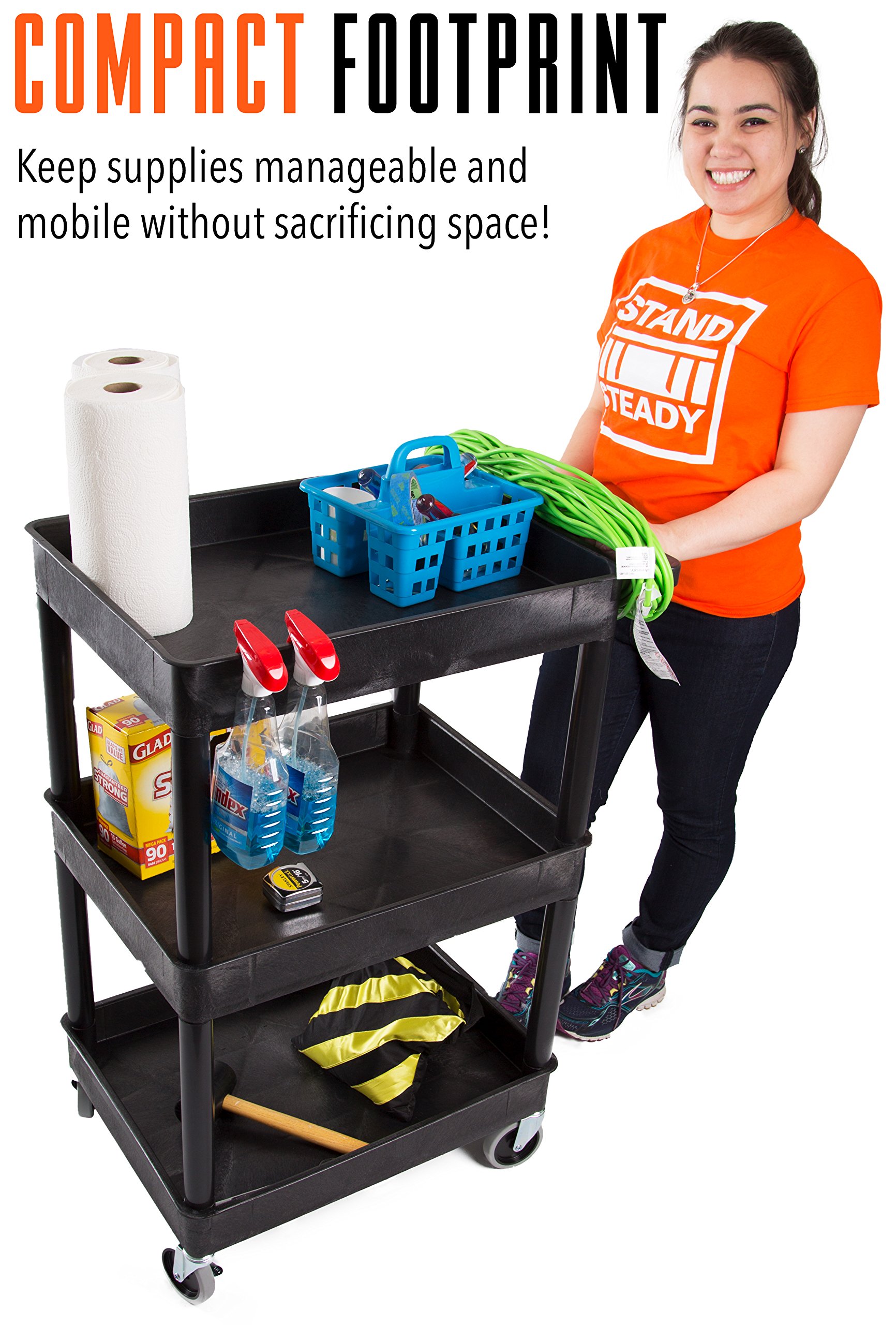 Stand Steady Tubstr Compact Utility Cart - Black Rolling Cart with 2.5