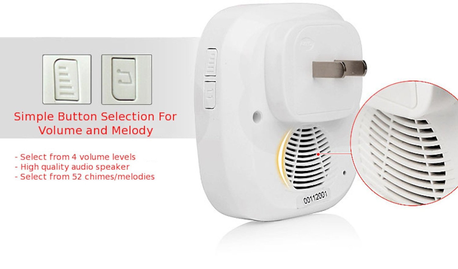 Wireless Doorbell with Remote Button & 2 Plug-in Receivers - 1000ft Range, 52 Chime Tones, No Receiver Batteries Needed - Perfect for Homes, Offices & Apartments
