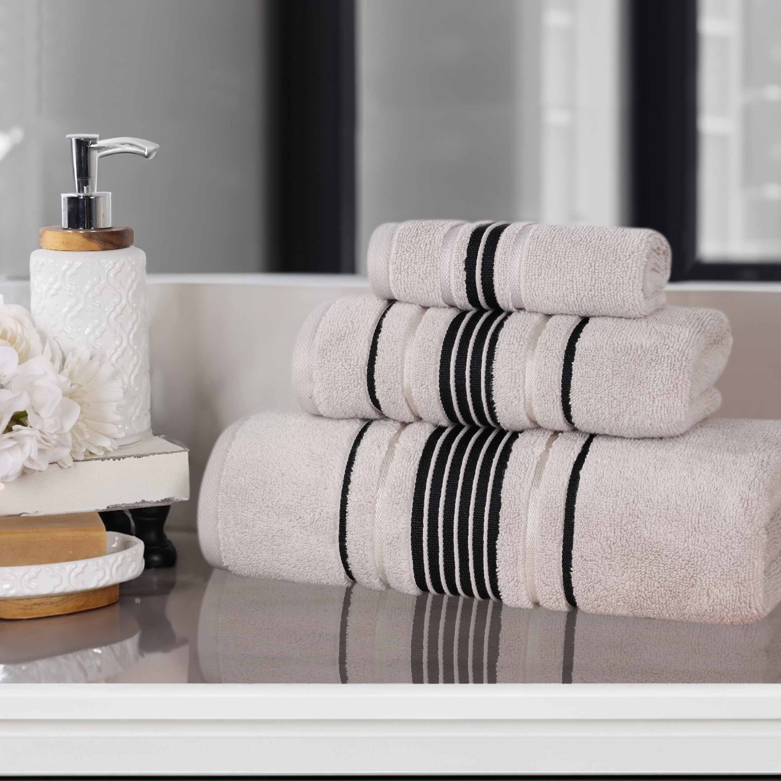 Premium Sadie Zero Twist Cotton 3-Piece Towel Set with Elegant Floral Motif - Ultra Soft & Absorbent Bath Towels for Spa, Guest Bathroom & Luxury Home Decor