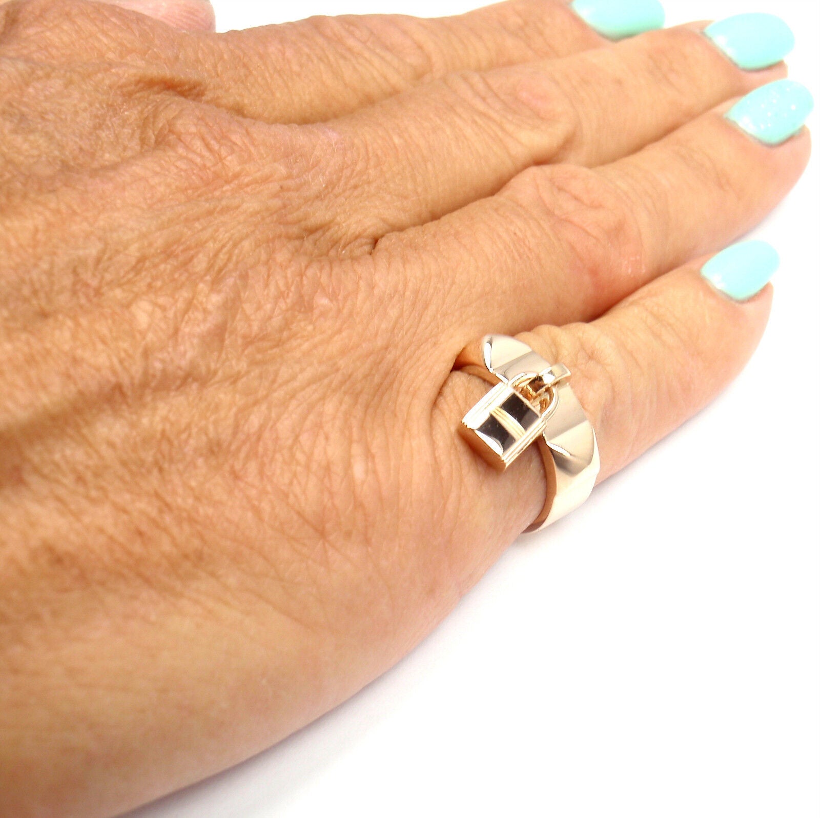 Authentic Hermes 18k Rose Gold Collier De Chien Lock Band Ring - Size 49 (US 4 3/4) - Luxury Jewelry for Women, Perfect for Special Occasions & Gifts