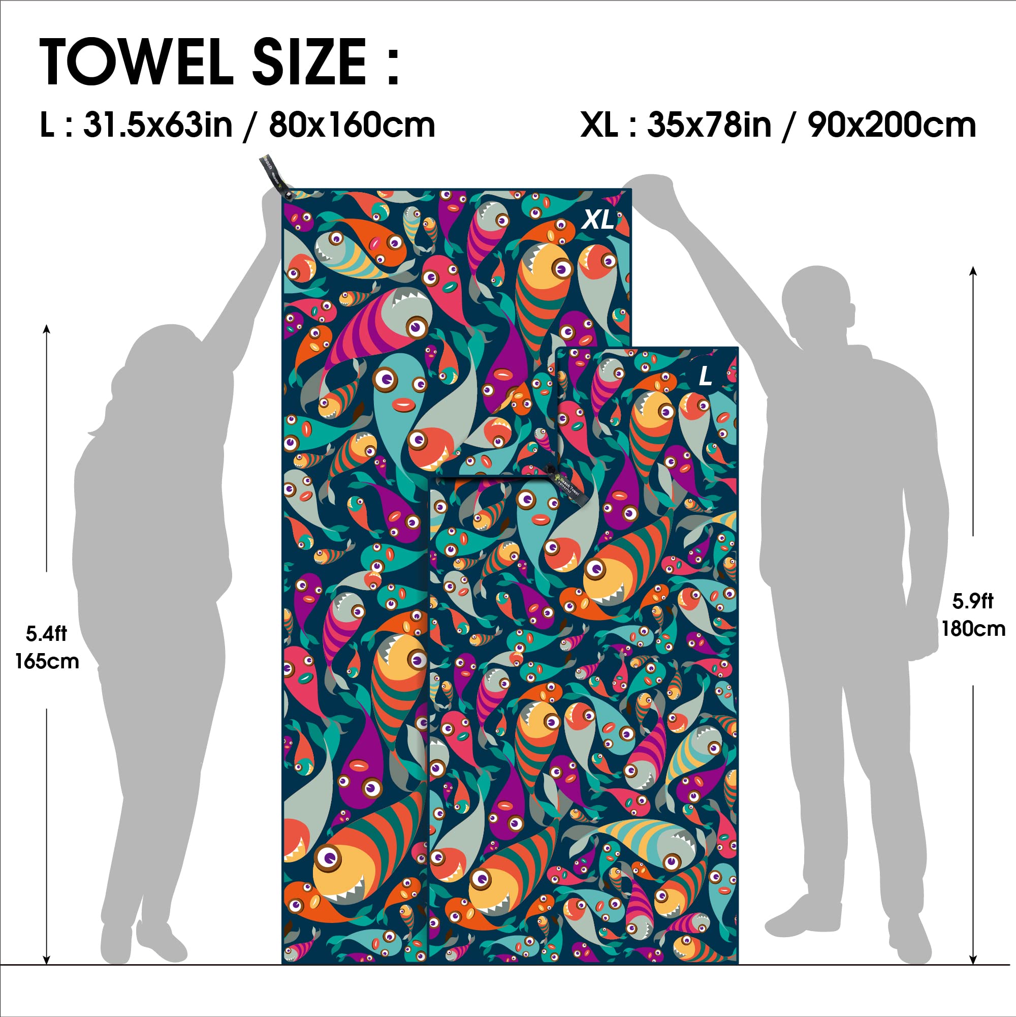 4Monster Premium Microfiber Beach Towel - Ultra Quick Dry & Super Absorbent, Lightweight & Sand-Free for Swimming, Camping, Yoga, Gym - Perfect for Pool, Beach, Water Sports & Travel Accessories