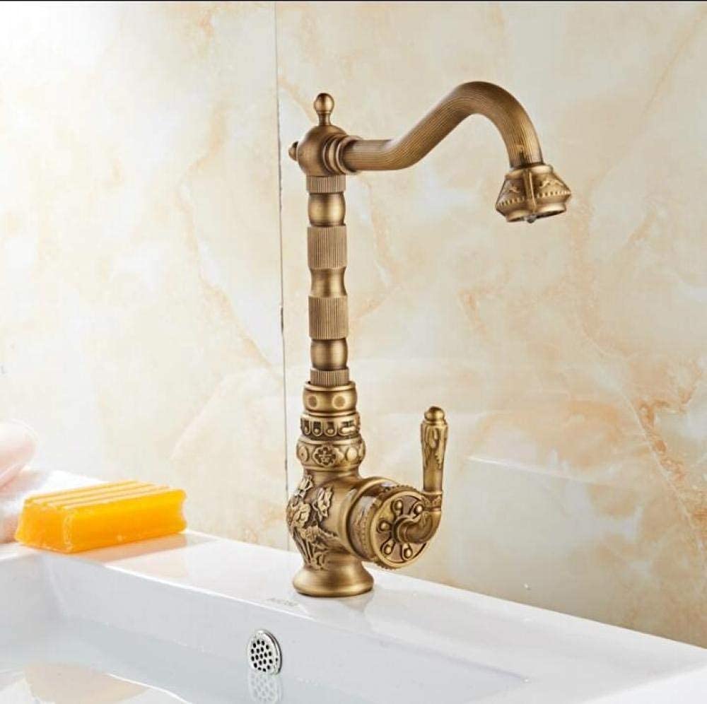 European Style Brass Bronze Carved Kitchen Faucet - Tall Swivel Mixer Tap for Bathroom & Kitchen Sink - Durable Water-Tap with Fashionable Design - Perfect for Modern Homes & Commercial Spaces