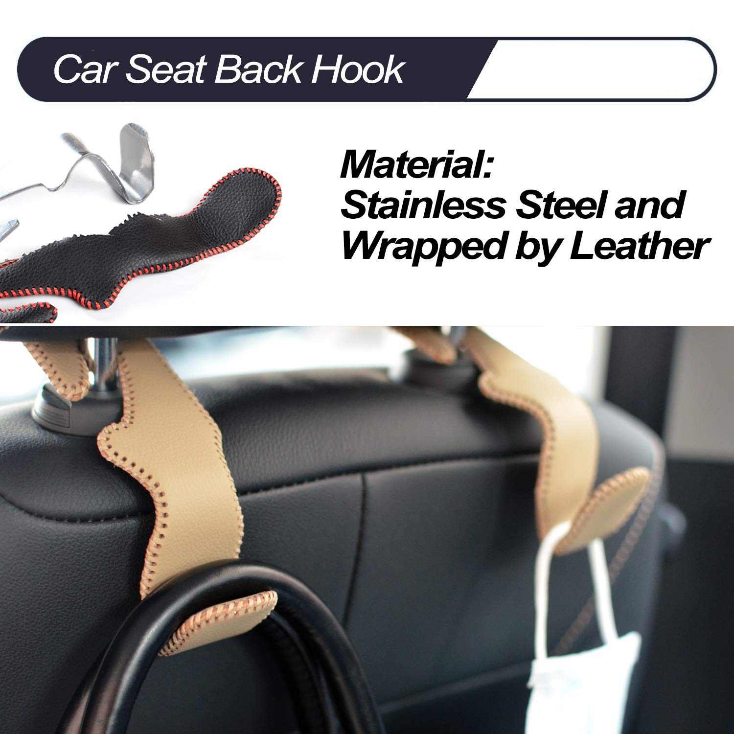 MECHCOS 2 Pack Car Seat Headrest Hooks - Heavy Duty Back Seat Organizer Hangers for SUV, Truck & Vehicle Storage - Perfect for Purses, Grocery Bags, Handbags & Shopping (Beige) | Ideal for Road Trips, Commuting & Daily Errands