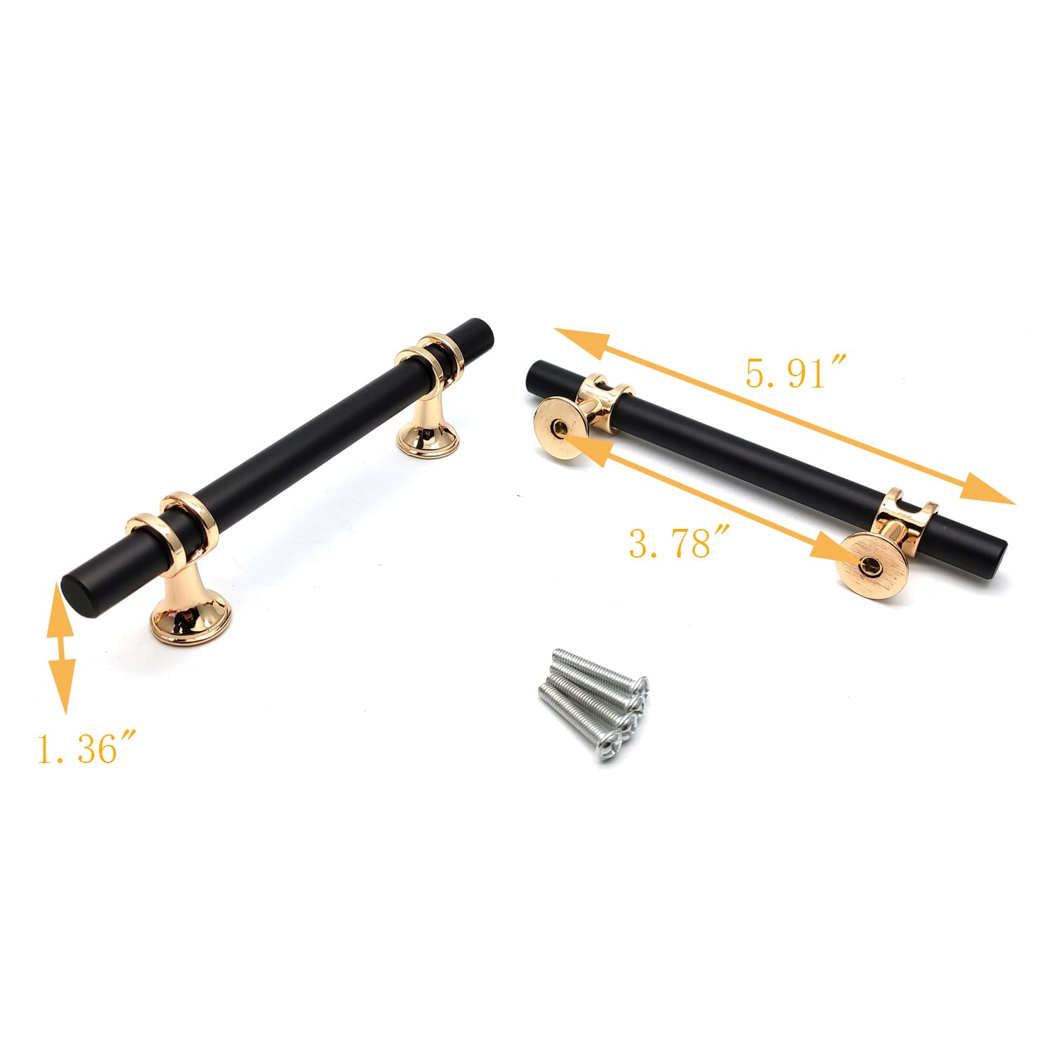 6-Pack Black Gold Zinc Alloy Cabinet Handles - 3.8