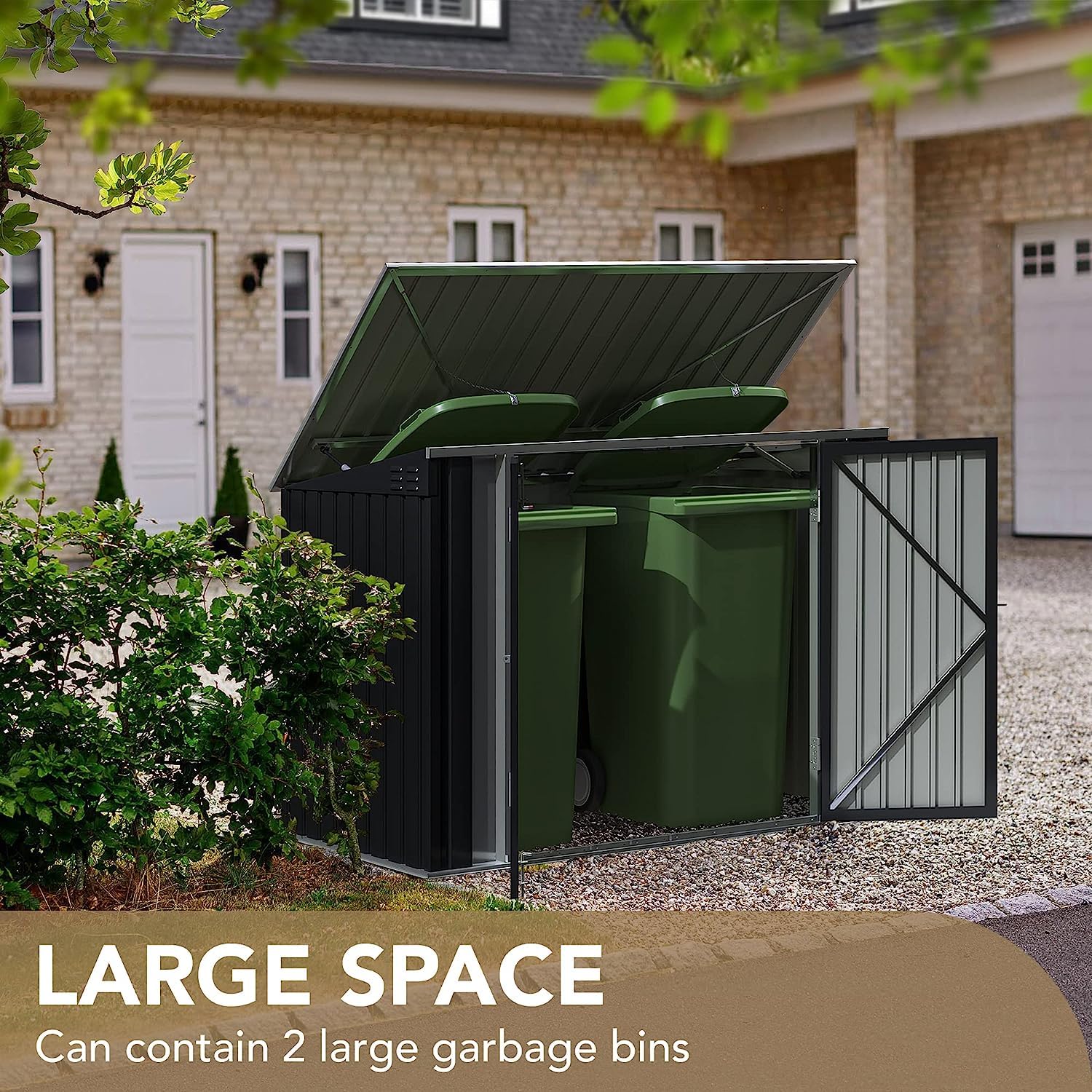 Devoko 5.8x3.3FT Outdoor Metal Storage Shed - Waterproof Trash Can Shed with Lid, Chain & Hydraulic Gas Rod - Perfect for Garden Tools, Yard Waste & Outdoor Organization (Backyard, Patio, Garage Use)